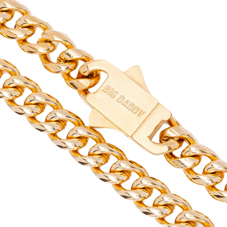 Big Daddy Cuban Curb gold chain with engraved clasp detail