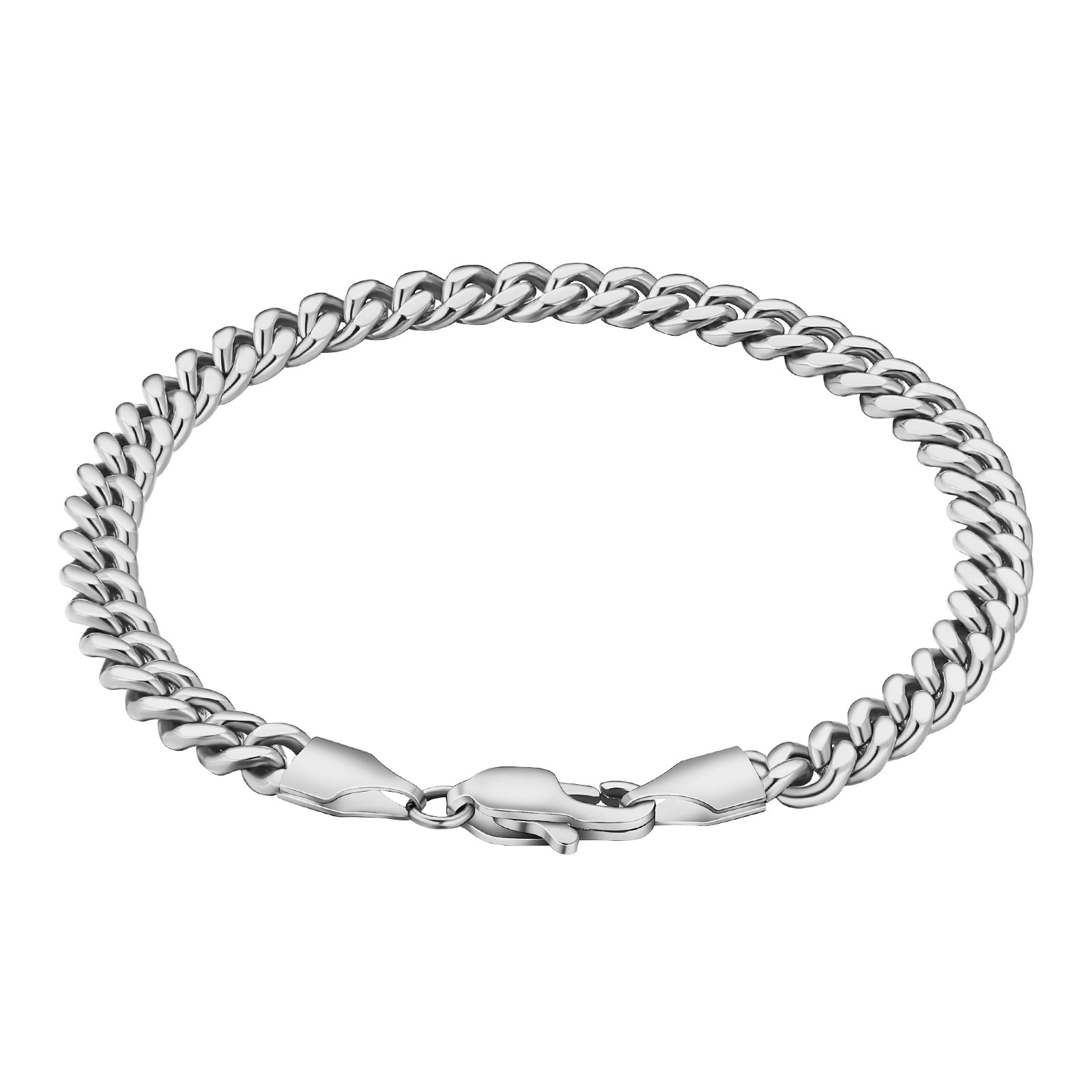 5mm Cuban link silver bracelet with lobster clasp, overhead view