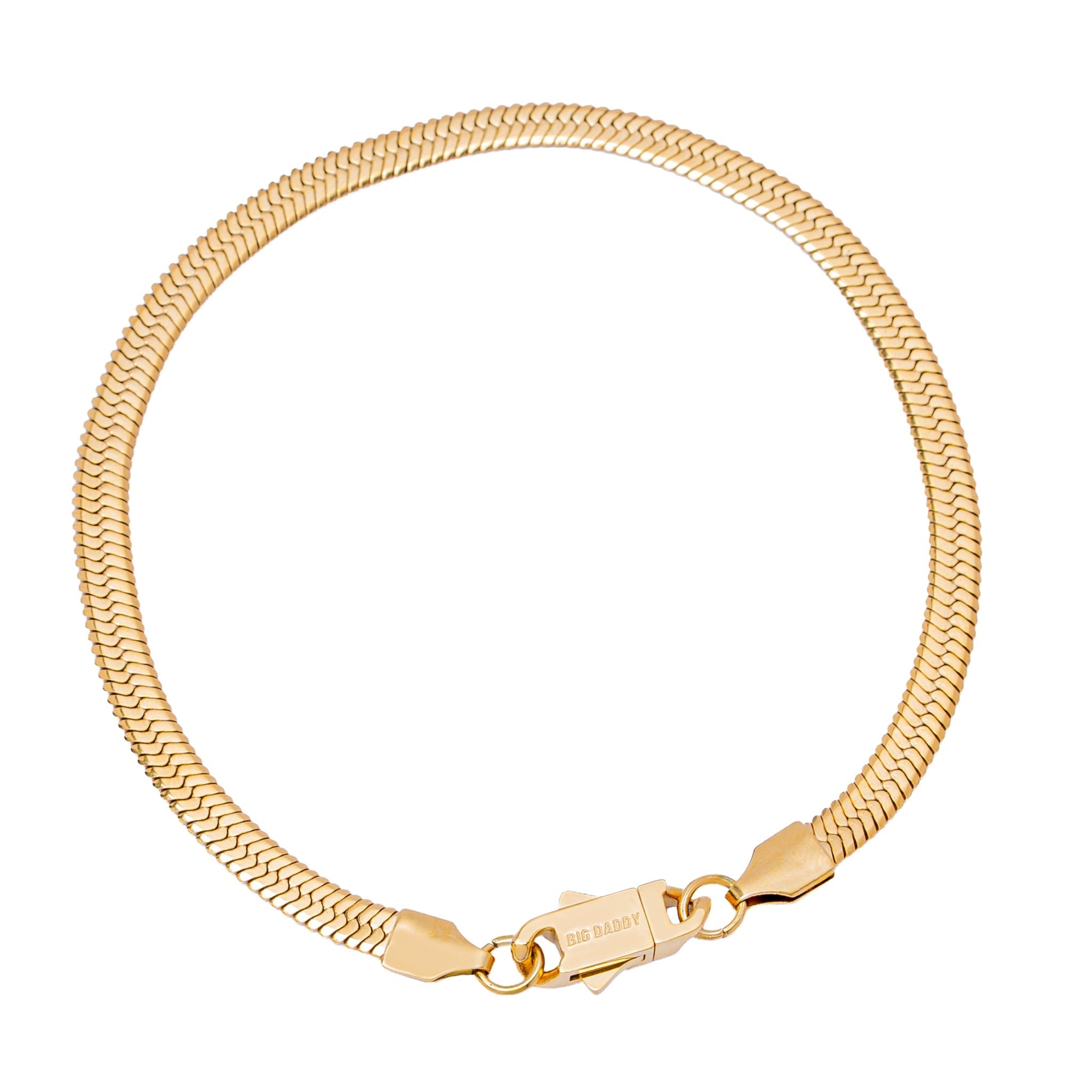 Gold flat herringbone bracelet with 5MM width and lobster claw clasp