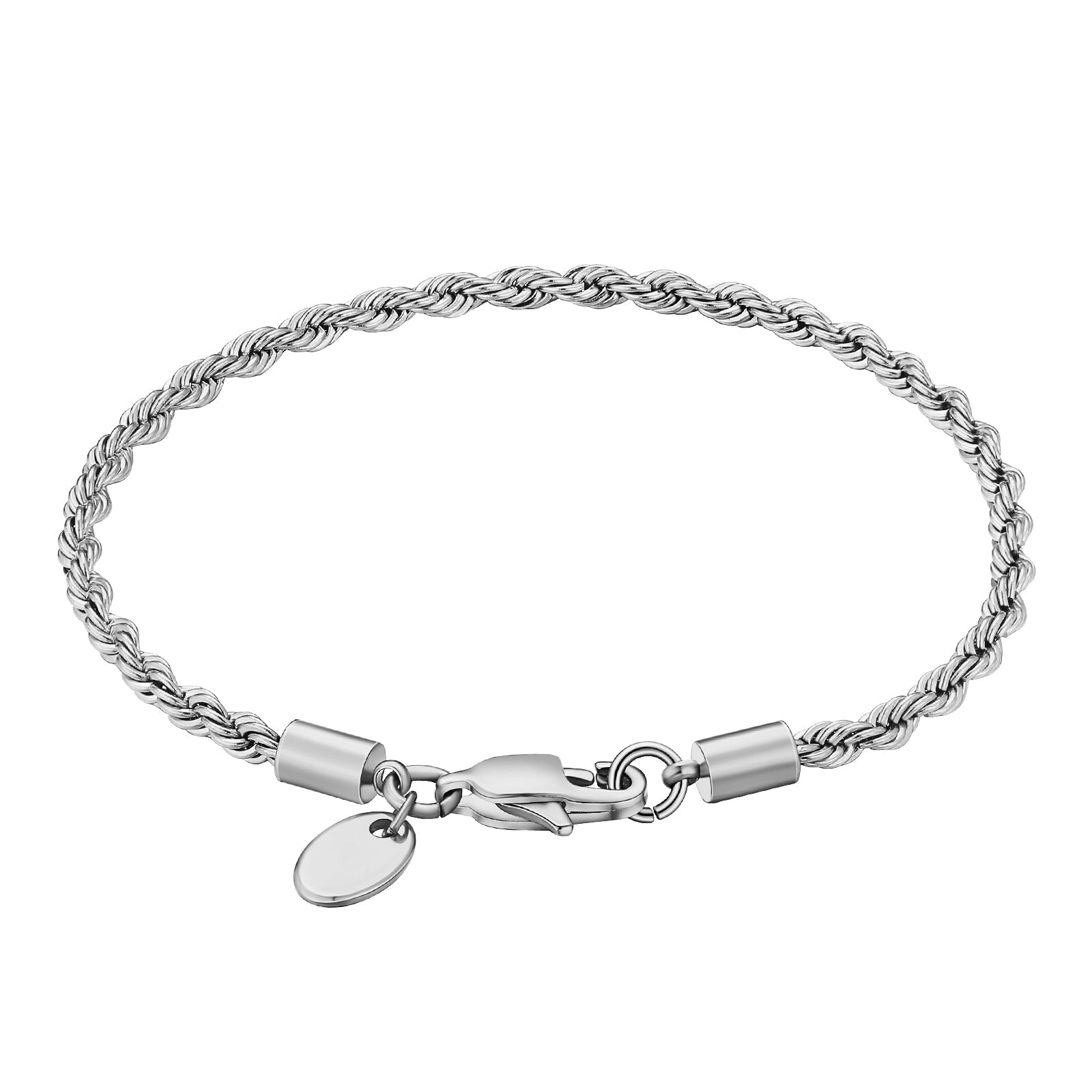 5mm silver rope chain bracelet with lobster clasp and round pendant charm