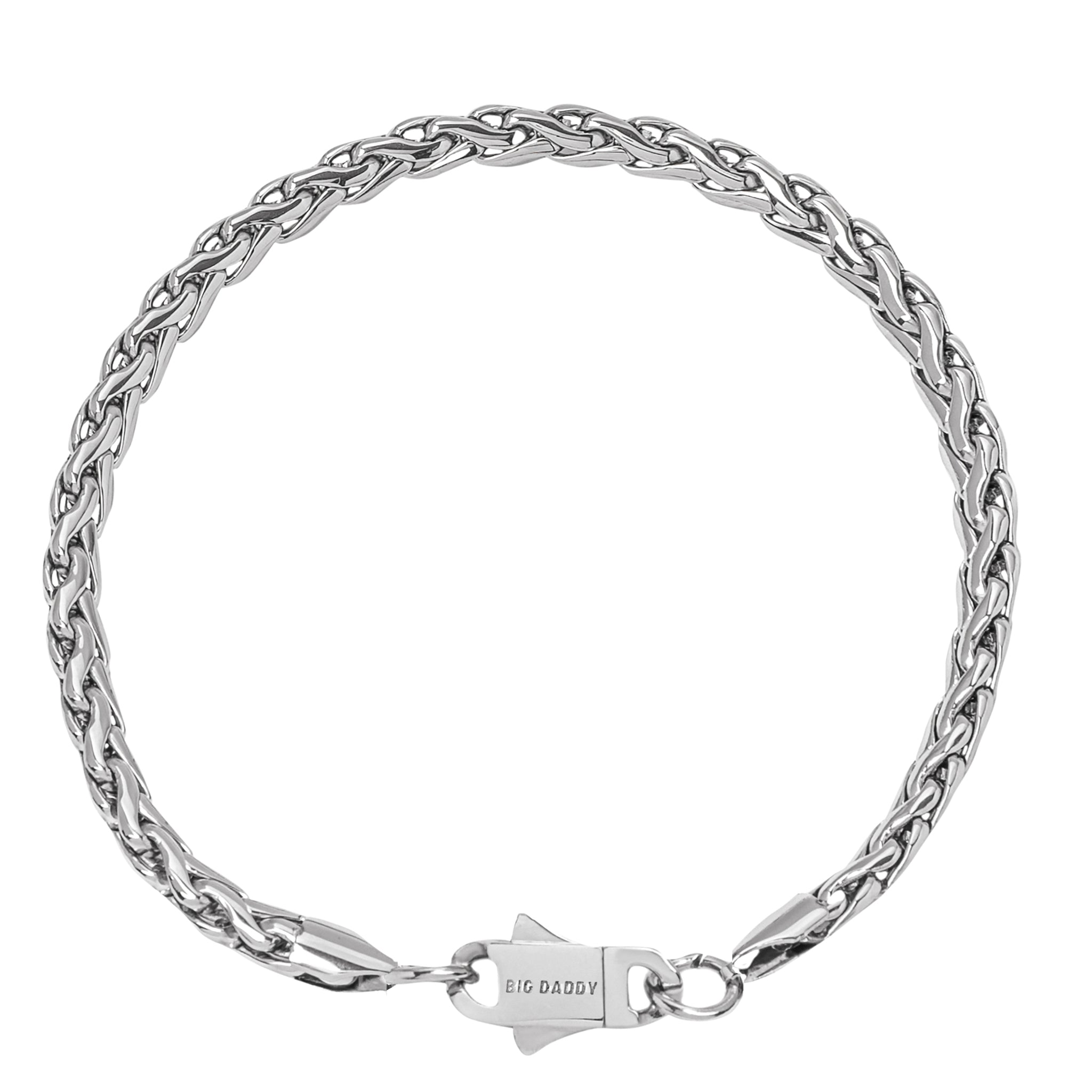 Big Daddy 5MM silver steel spiga rope bracelet with anchor clasp closure