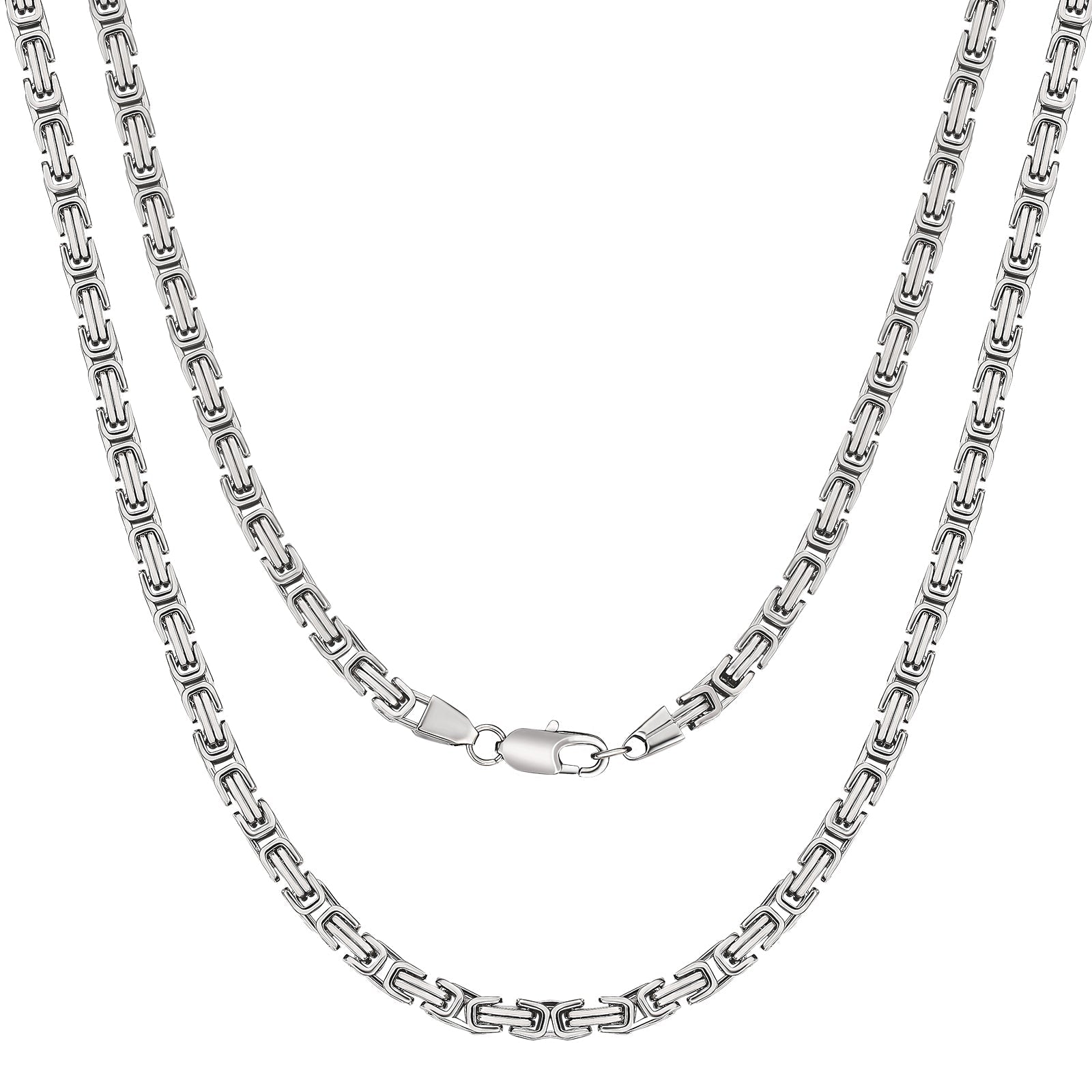 Big Daddy 5mm stainless steel Byzantine silver chain necklace two strands