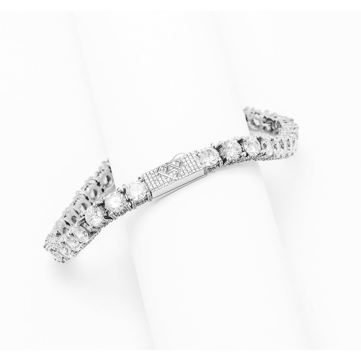 Big Daddy 6MM CZ silver tennis bracelet curved display side view