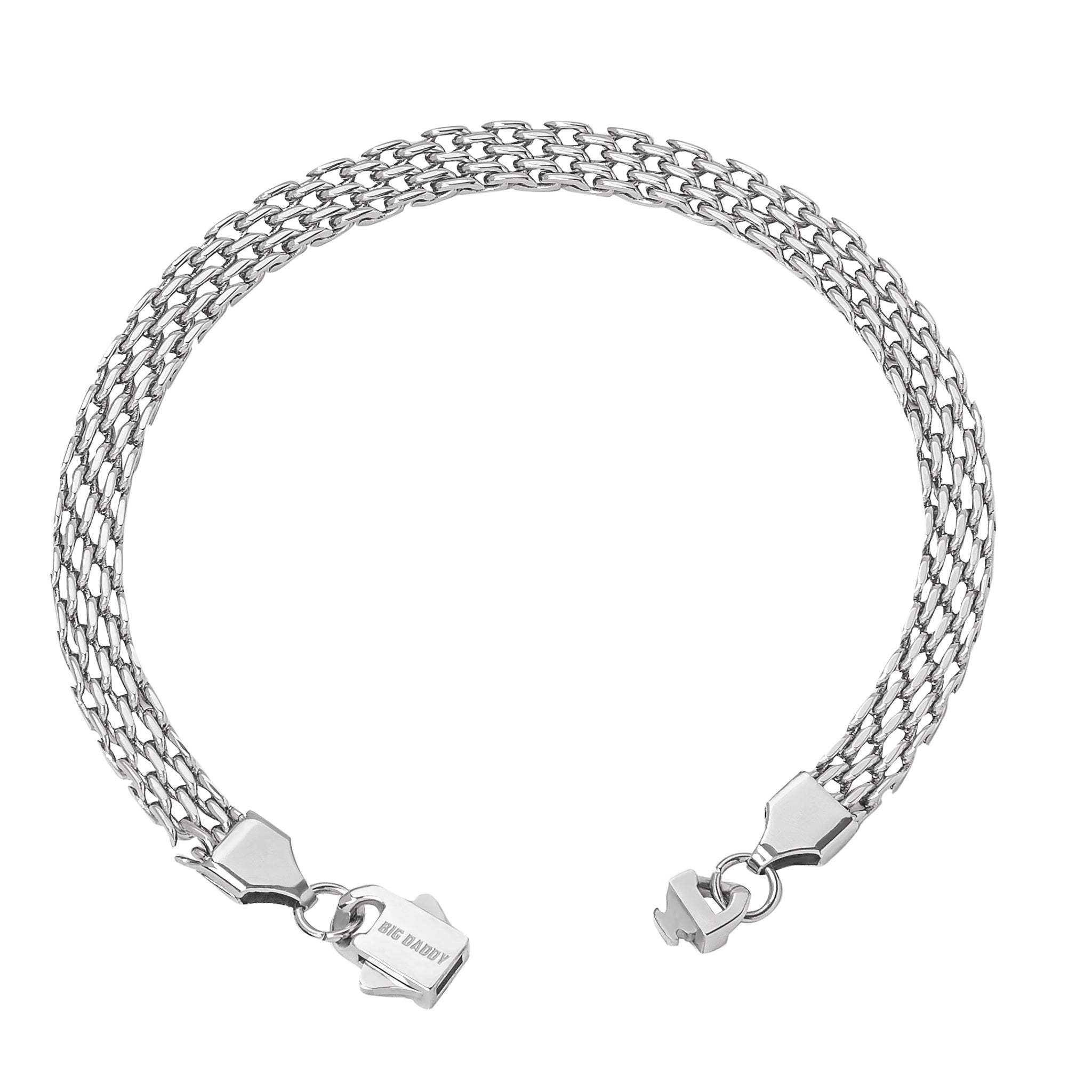 6MM silver herringbone bracelet showing chain detail and lobster clasp