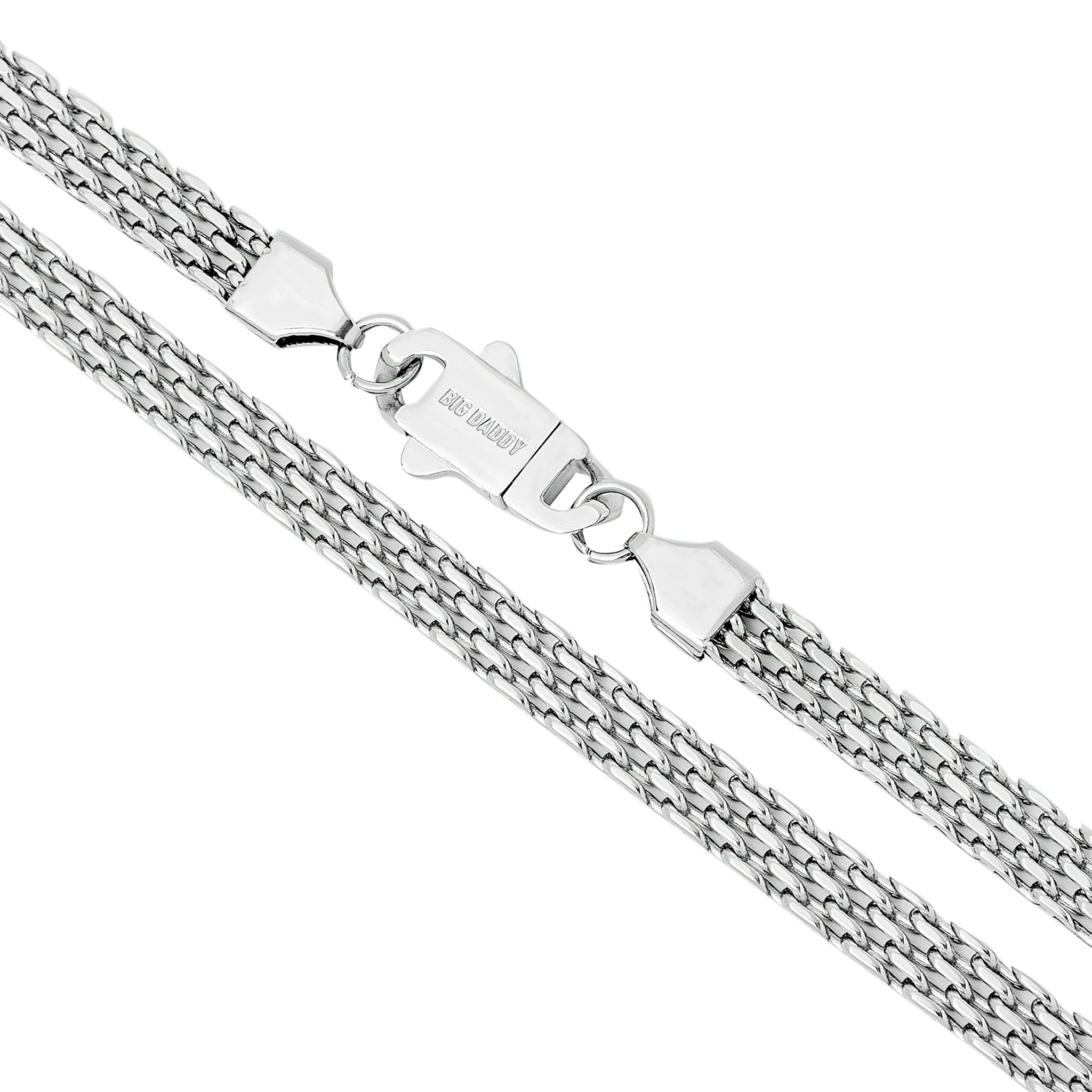 Lobster clasp closure detail on 6MM silver flat herringbone chain