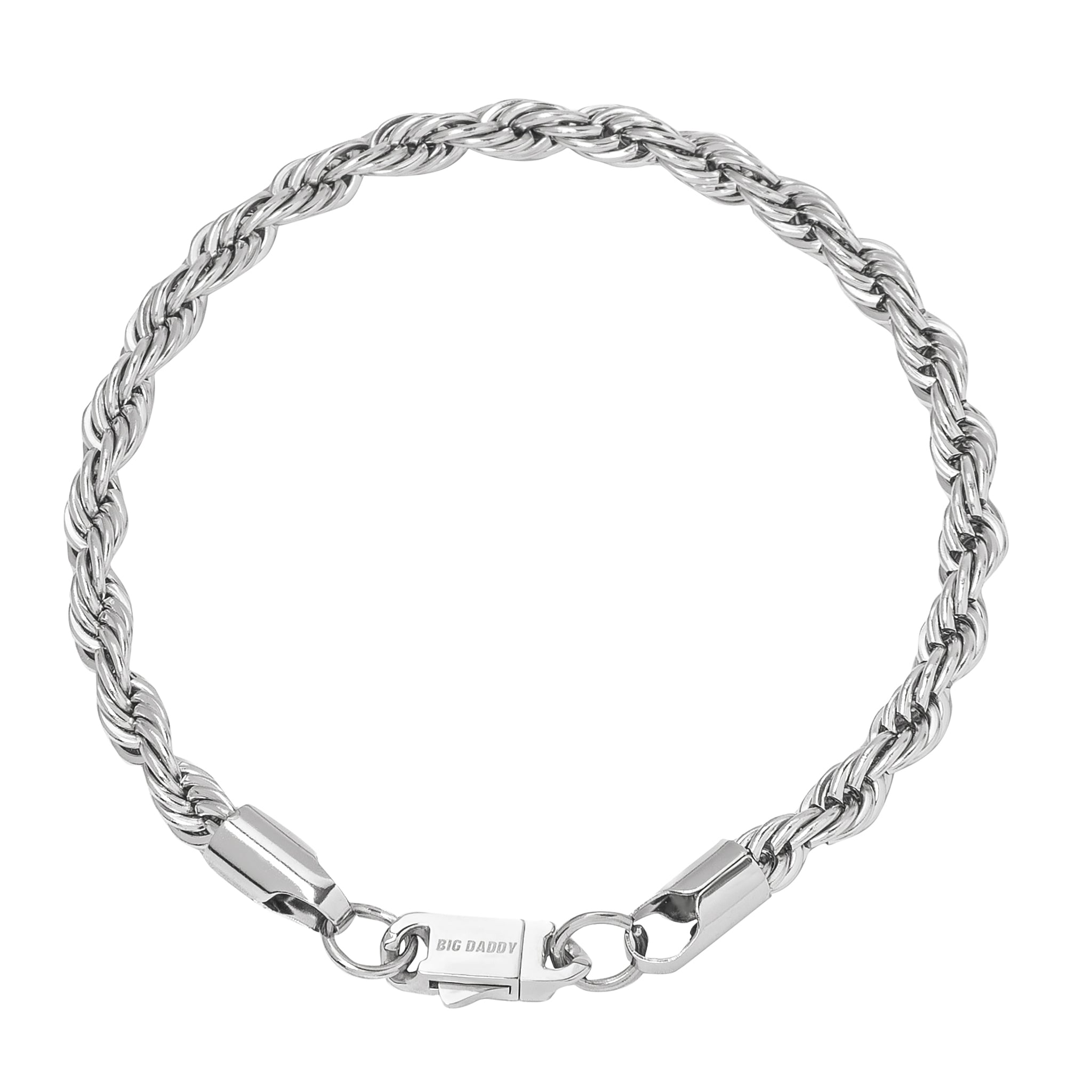 Silver steel 6MM twisted rope bracelet with lobster clasp closure