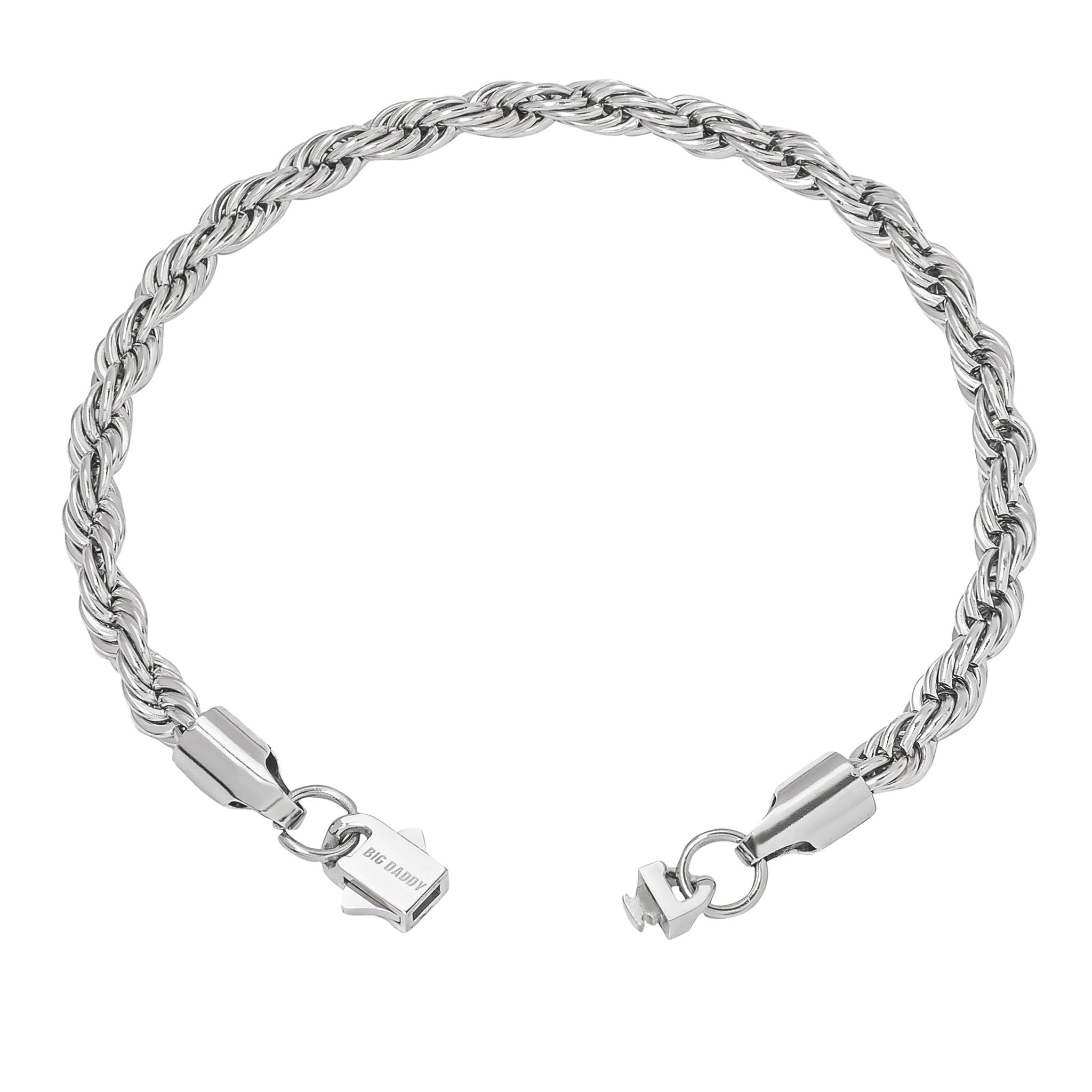 Big Daddy 6MM silver steel rope bracelet clasp detail view