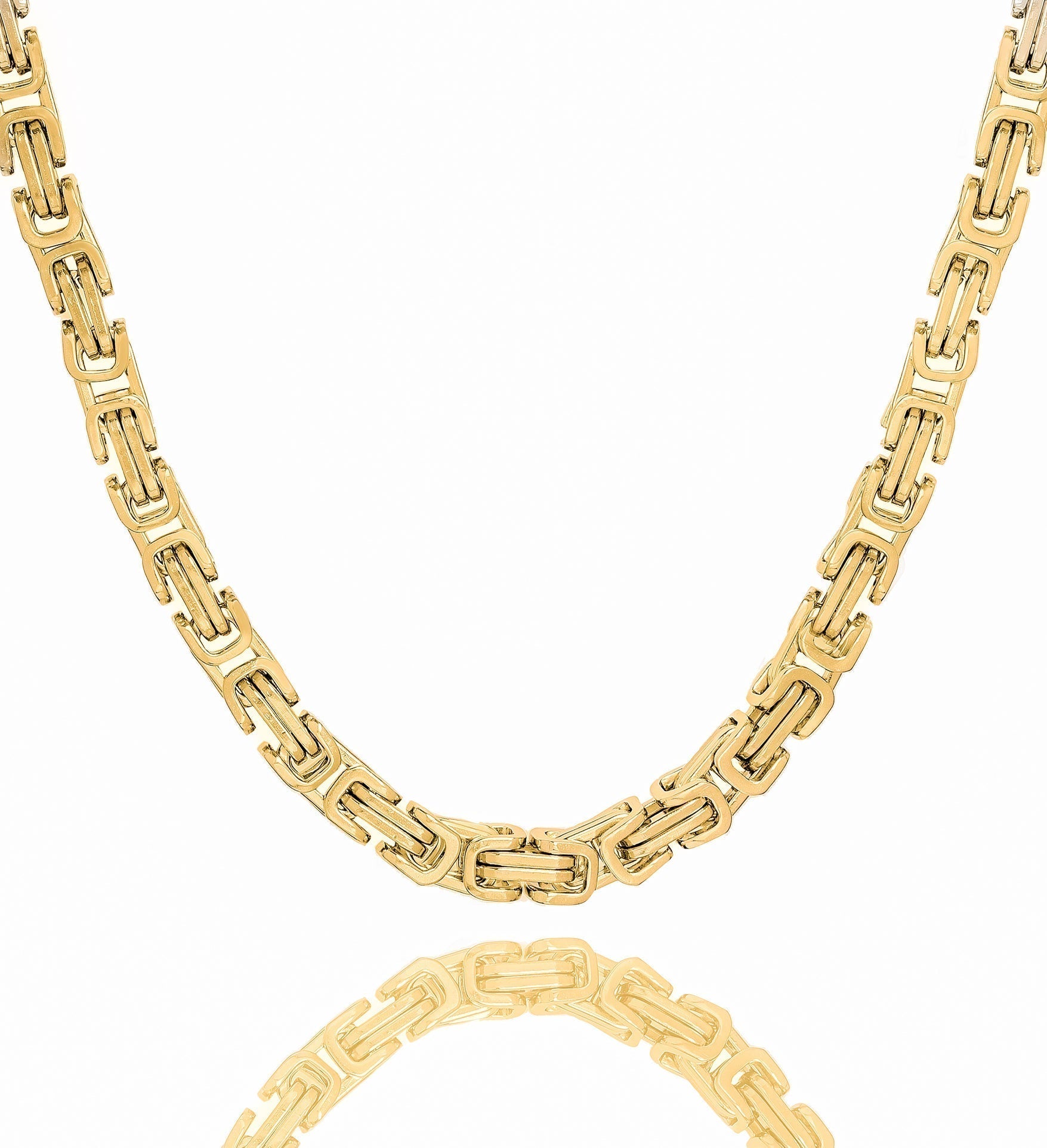 Big Daddy 8MM Byzantine Link 18K gold chain displayed flat