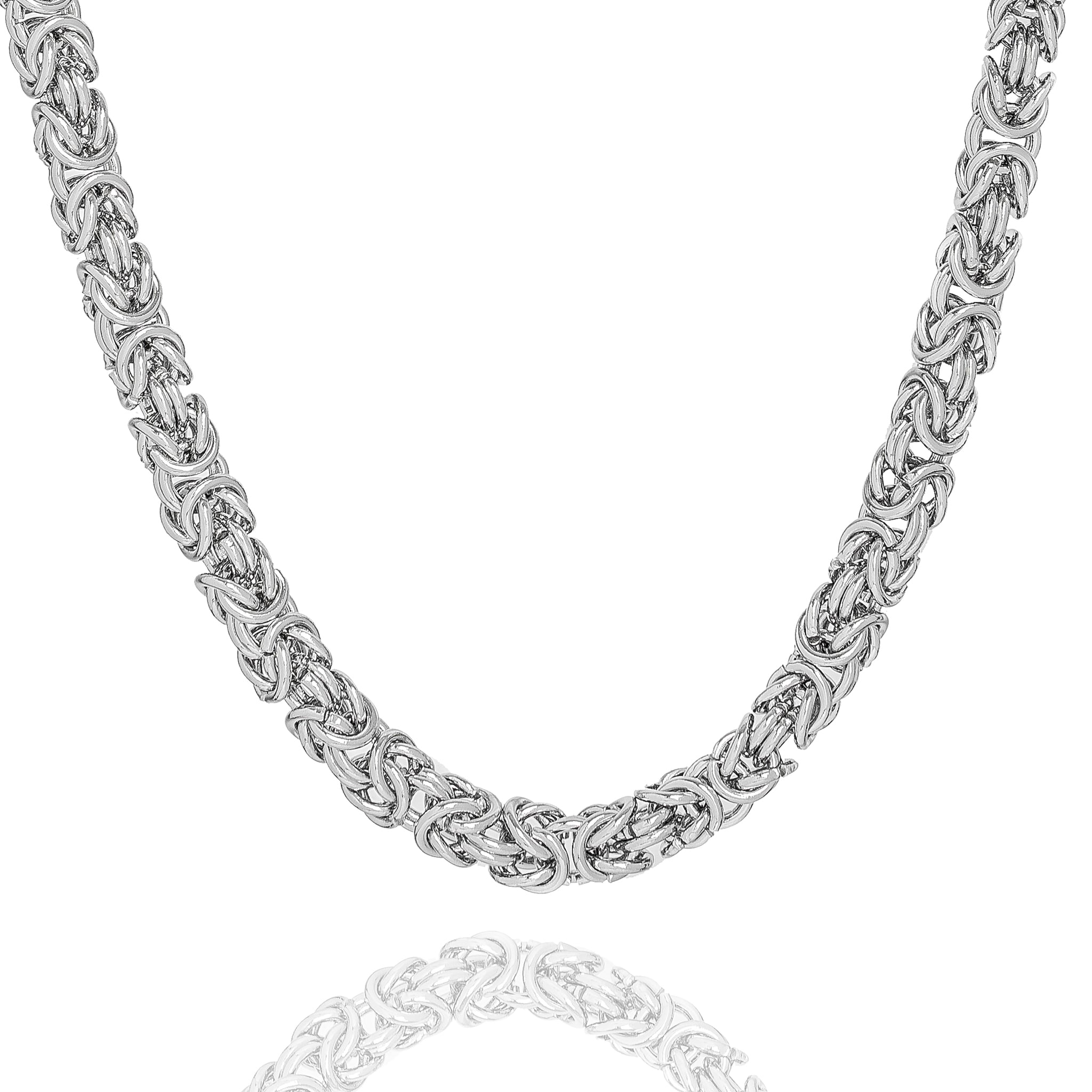 Big Daddy 8MM Byzantine link silver steel chain with interlocked design