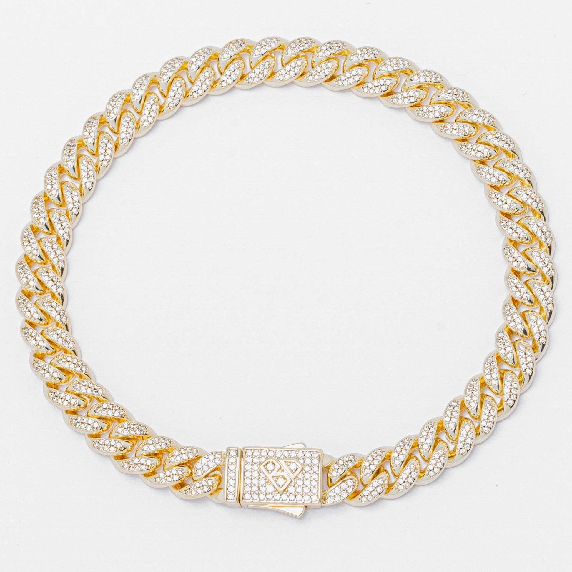 Big Daddy 8MM gold Cuban link bracelet with iced out cubic zirconia pave and diamond-shaped clasp
