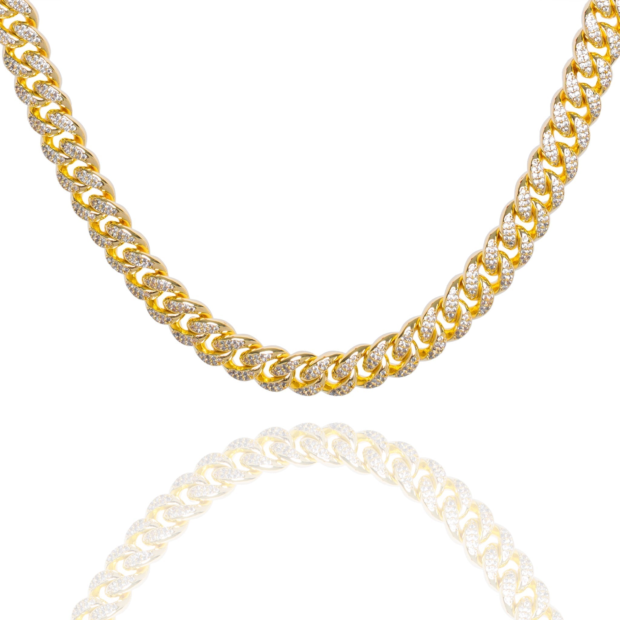 8mm gold cuban link chain with full crystal iced-out design