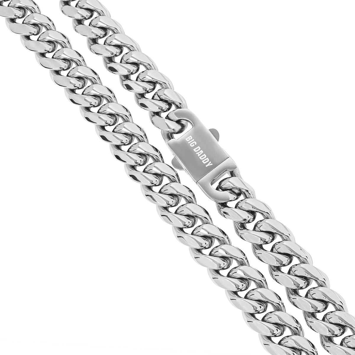 Big Daddy 8MM Cuban link silver chain detail view showing links and clasp
