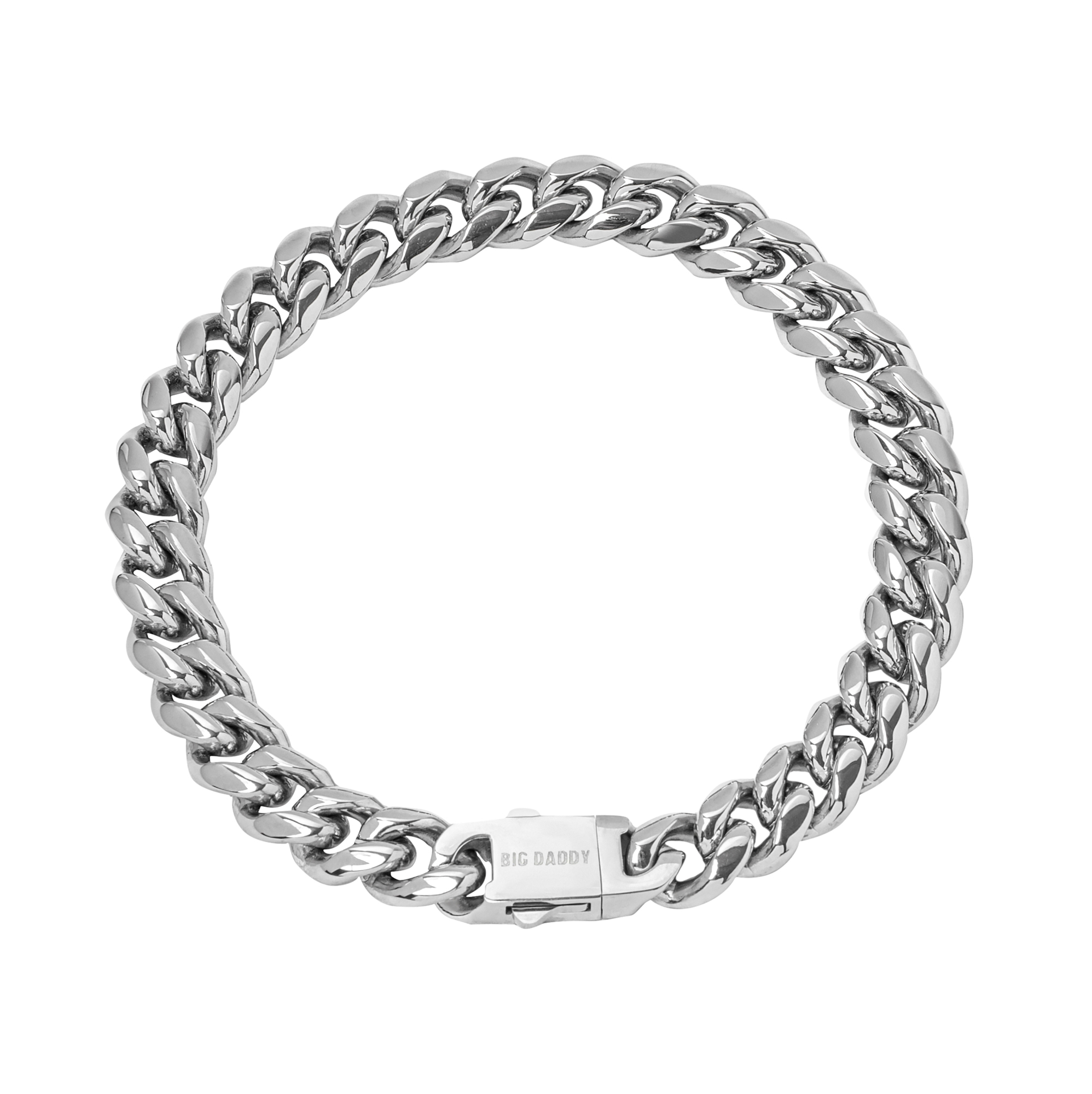 Big Daddy 8MM Cuban link stainless steel bracelet displayed flat with box clasp