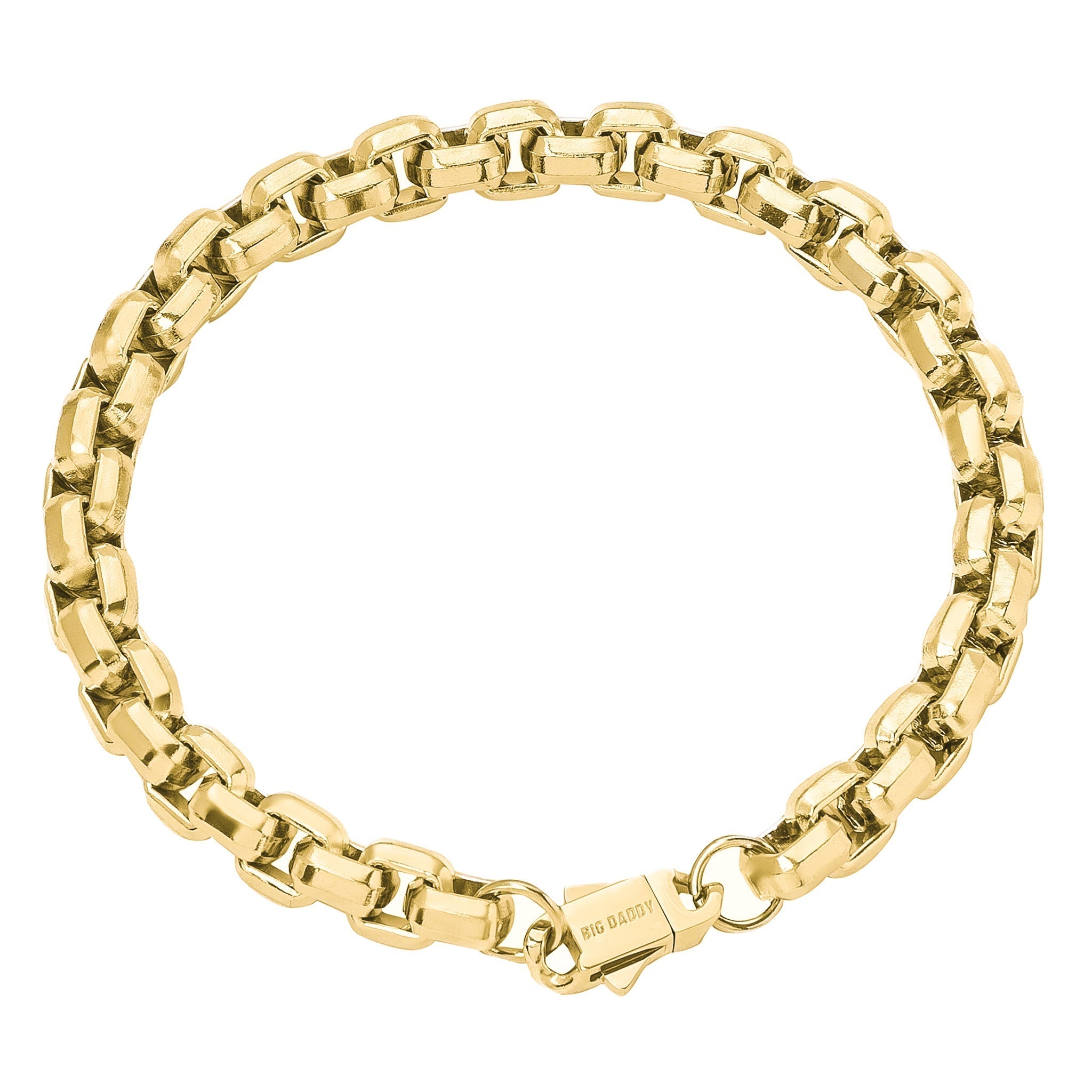 Big Daddy 8MM gold franco box chain bracelet displayed flat