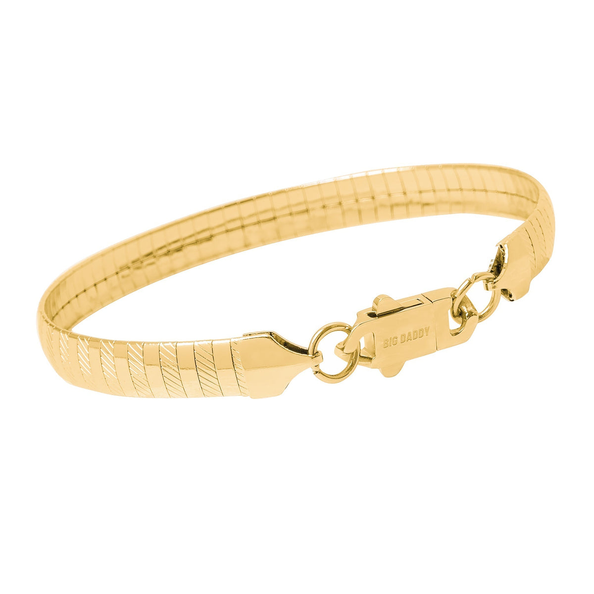 8MM gold omega bracelet with textured pattern and lobster claw clasp