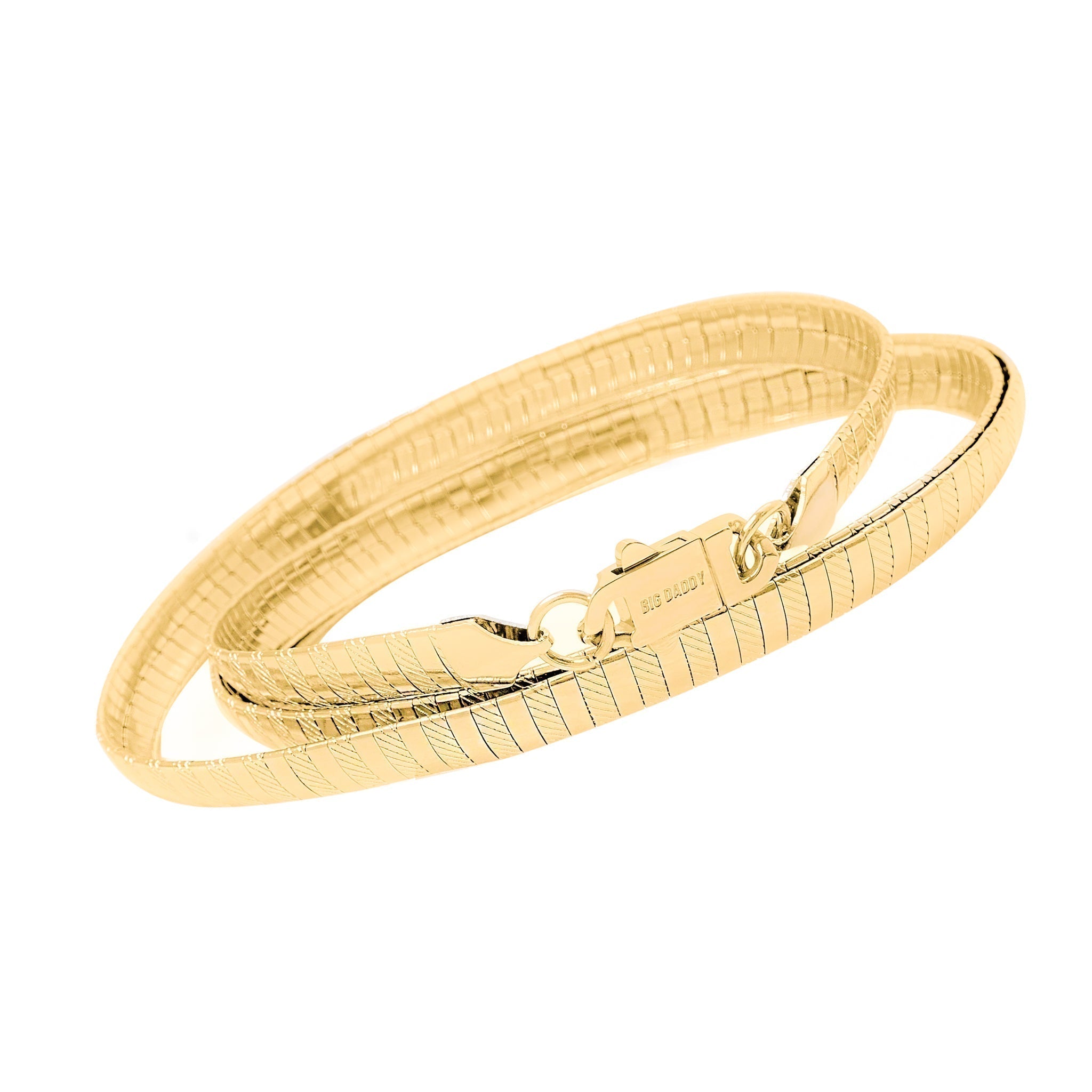 Big Daddy 8MM gold omega chain coiled showing clasp detail