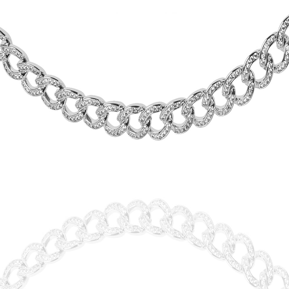 Big Daddy 8MM iced curb Cuban silver chain with diamond-cut links on white background