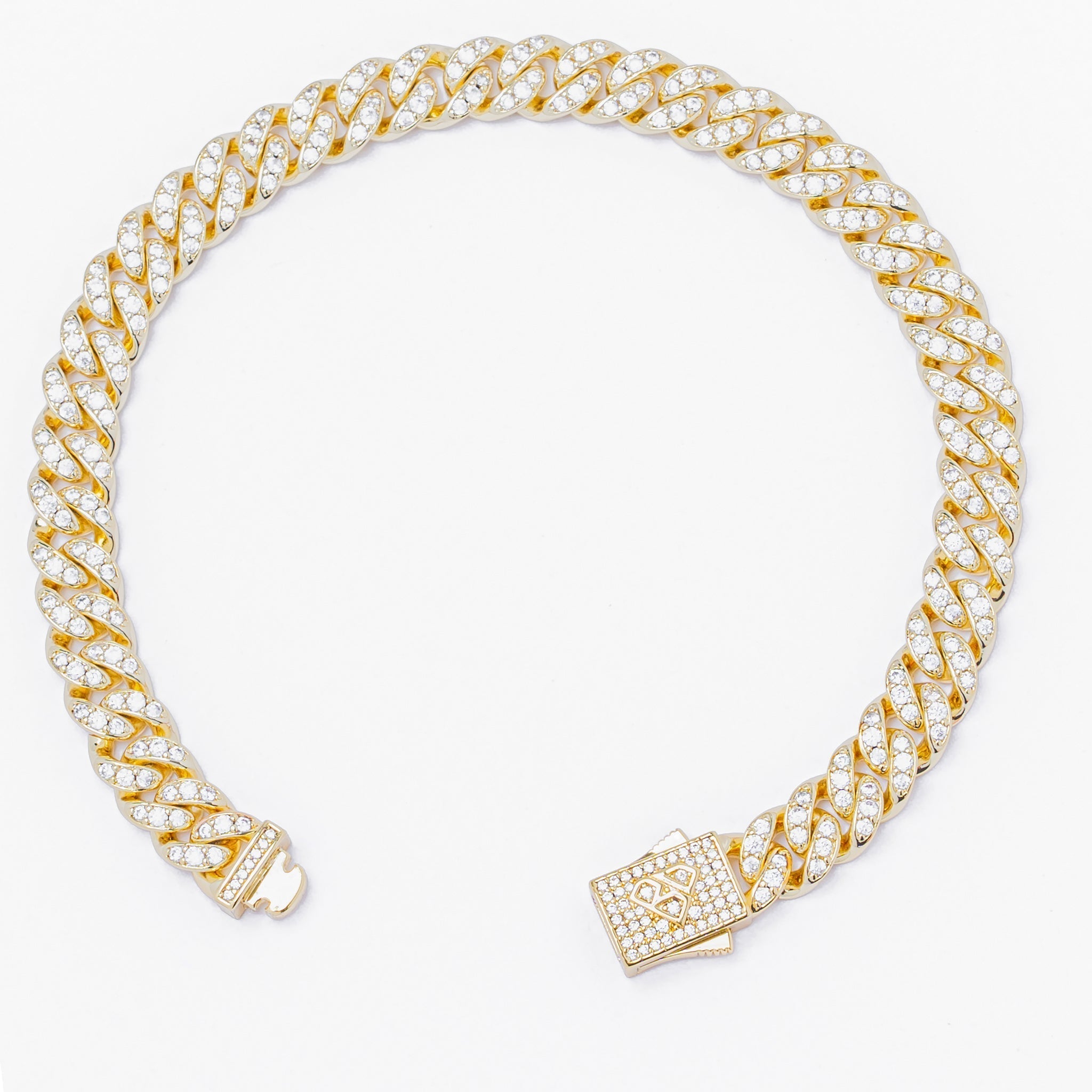 8MM gold Cuban link bracelet displayed open showing full chain and clasp detail