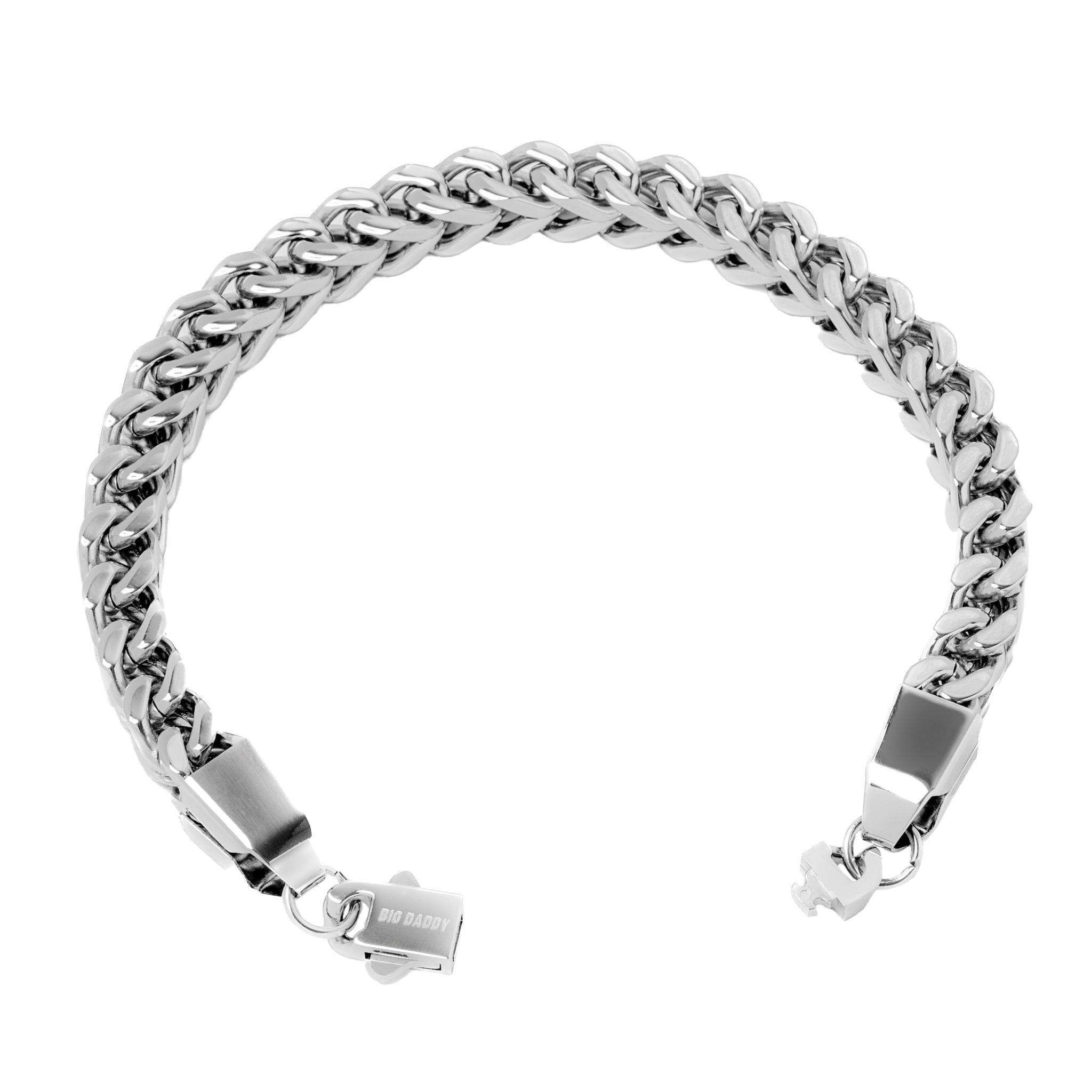 8mm silver Cuban bracelet showing clasp detail and link construction