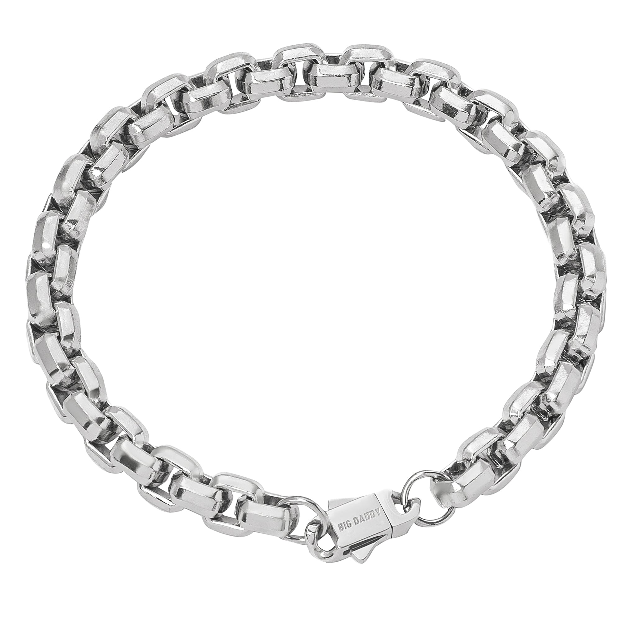 8MM silver steel Franco box chain bracelet with lobster clasp