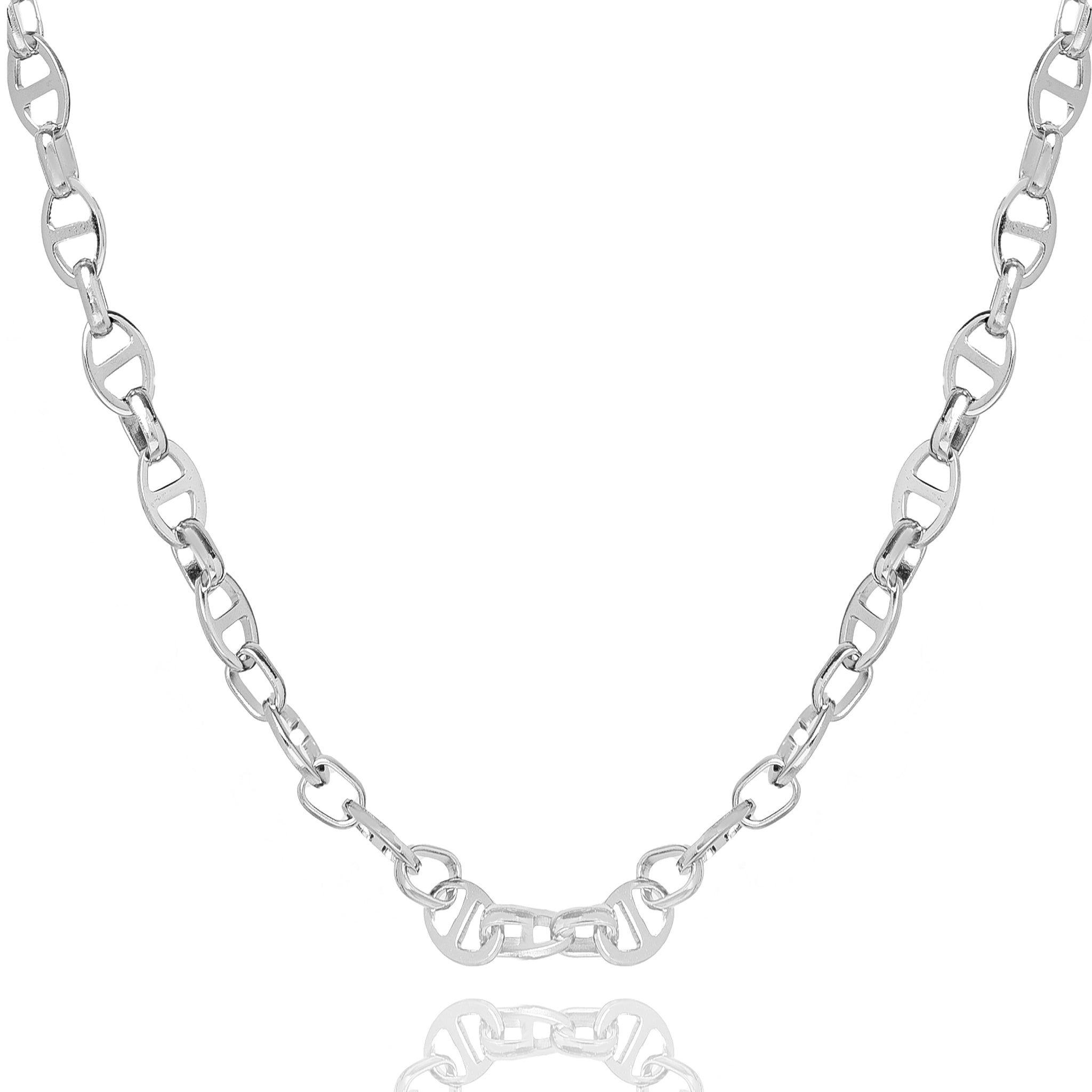 8MM silver steel mariner link chain necklace displayed flat