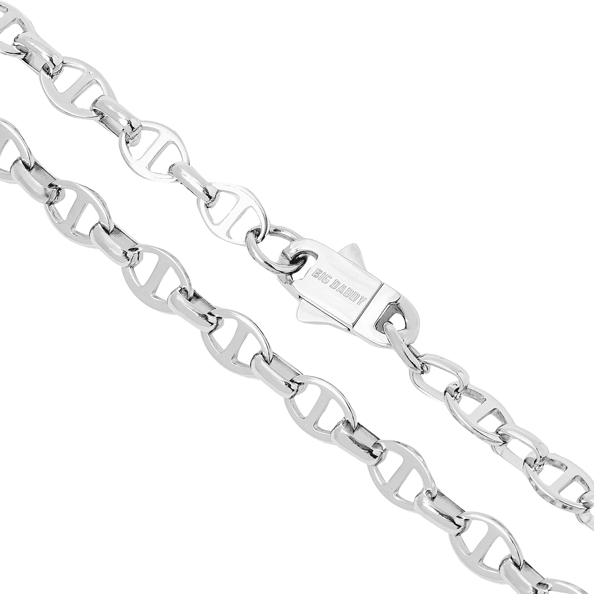 8MM mariner link chain with clasp detail and layered view
