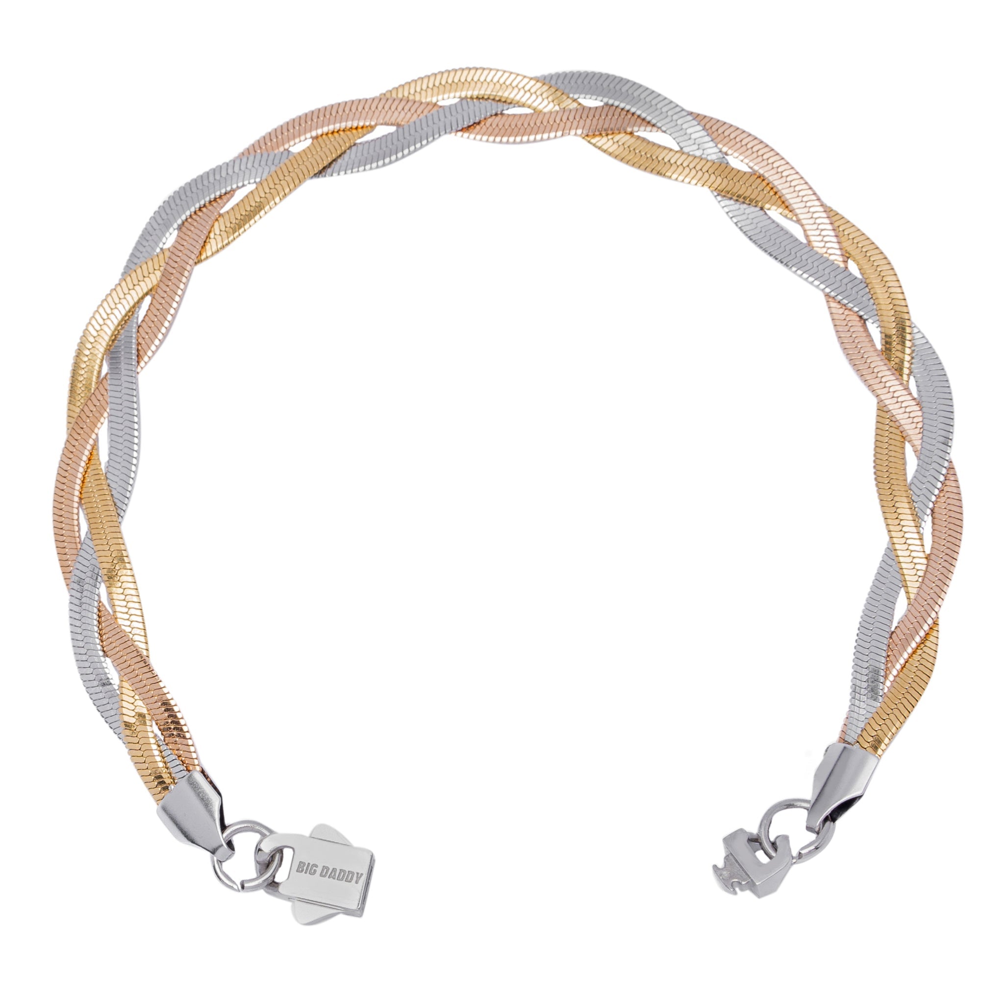 Big Daddy 8MM two-tone flat herringbone bracelet displayed open with visible clasp