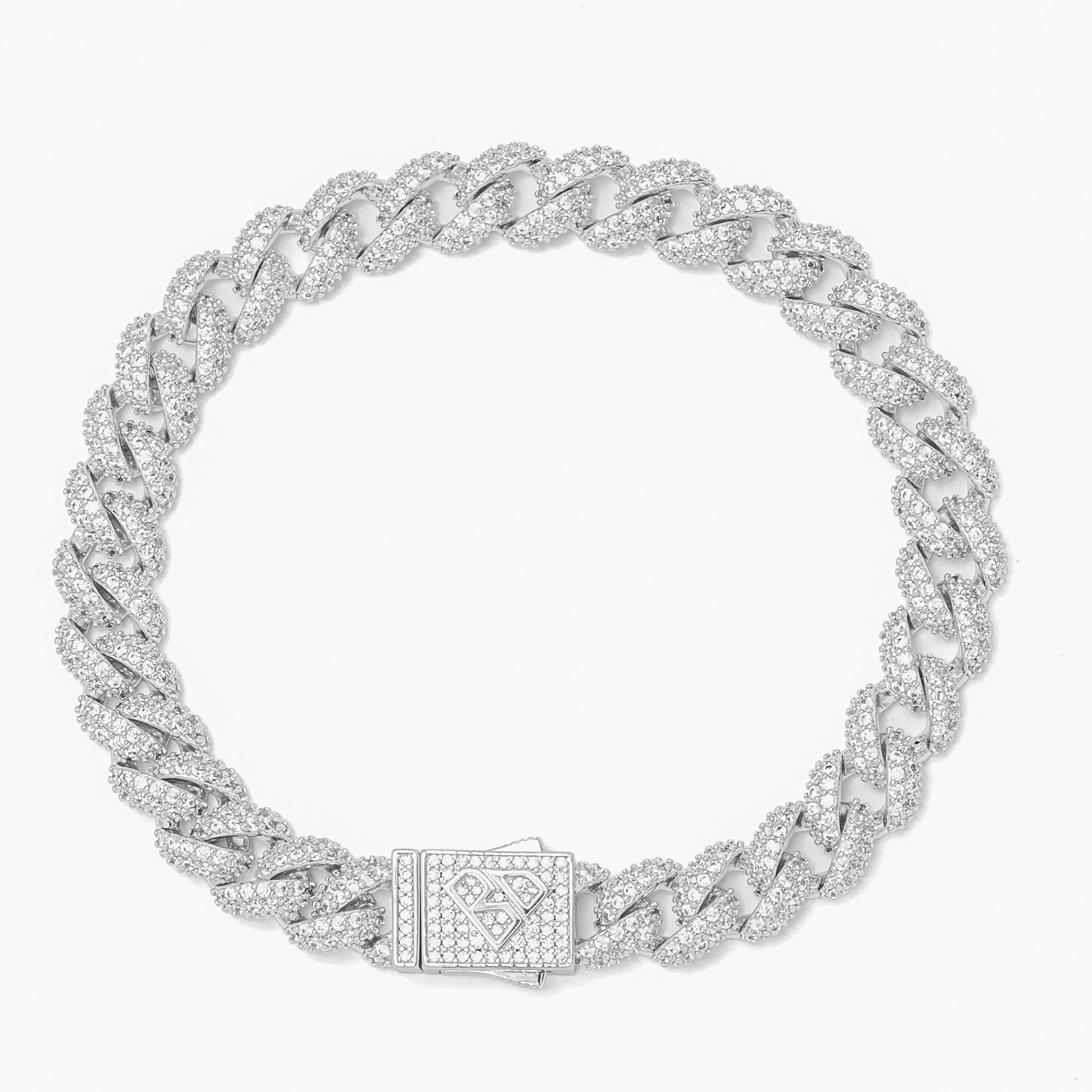 Big Daddy 9MM diamond curb silver iced out bracelet with box clasp