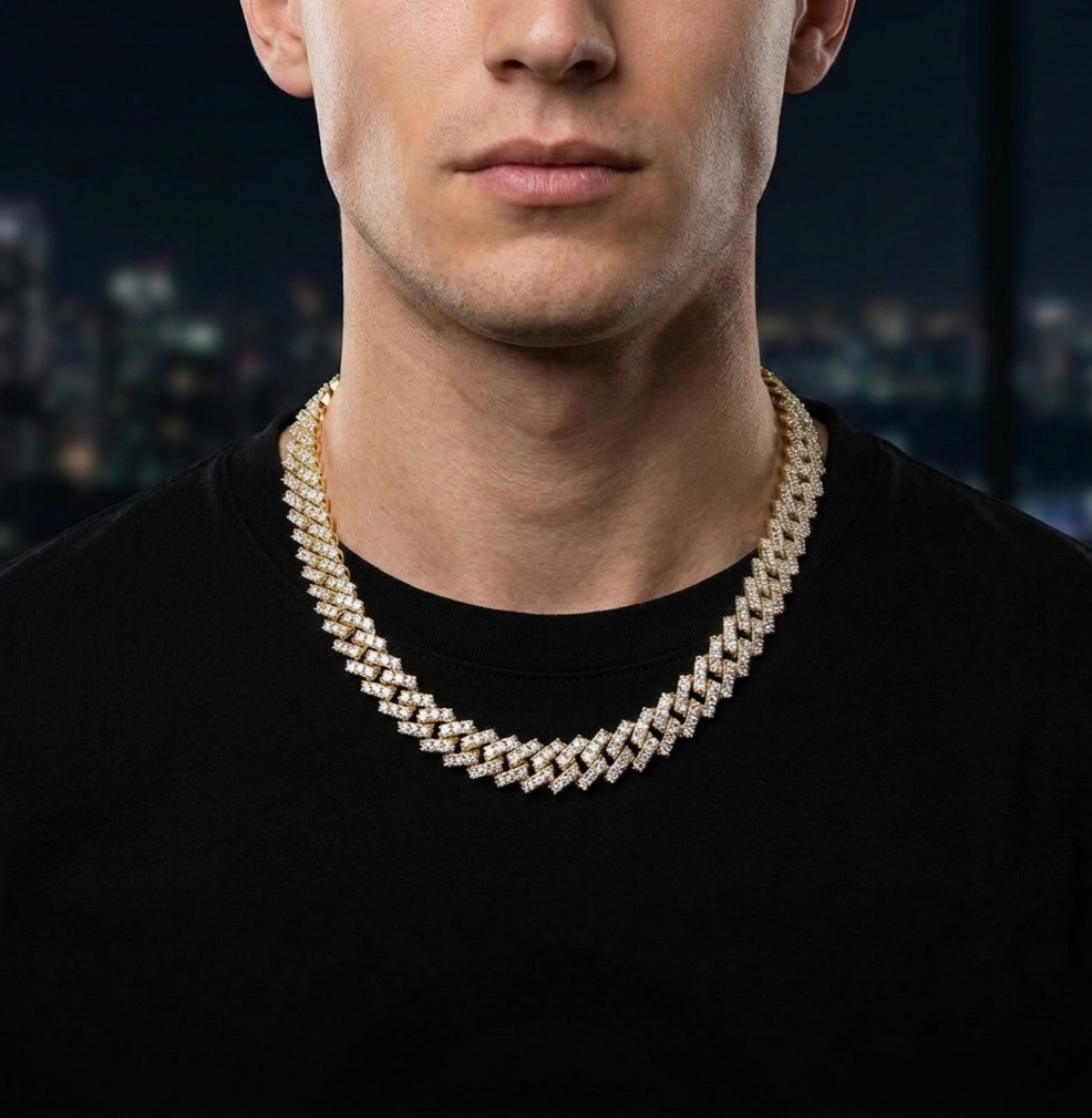 Big Daddy 9MM Diamond Prong Gold Cuban Link Iced Out Chain