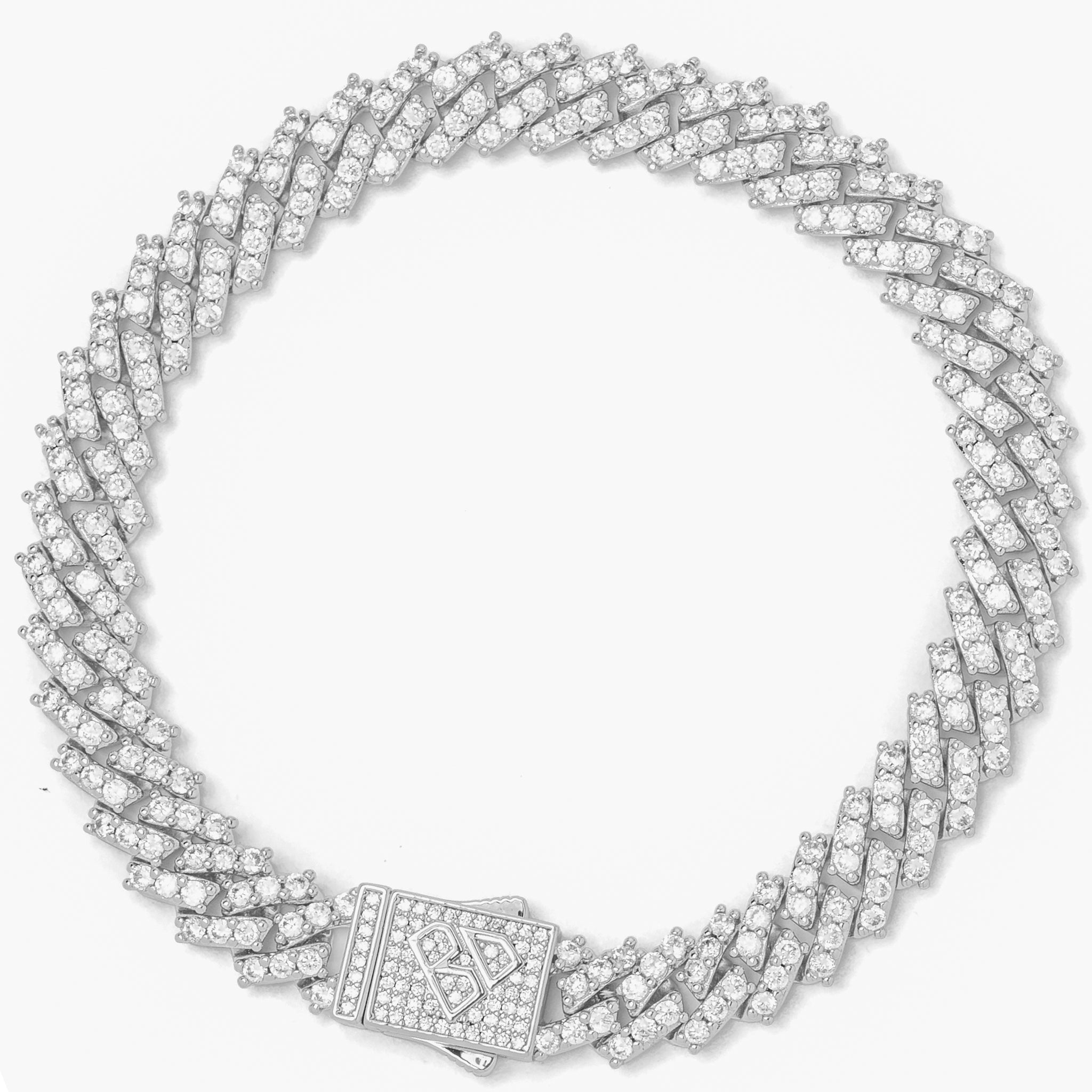 Big Daddy 9MM diamond prong silver Cuban link iced out bracelet with box clasp