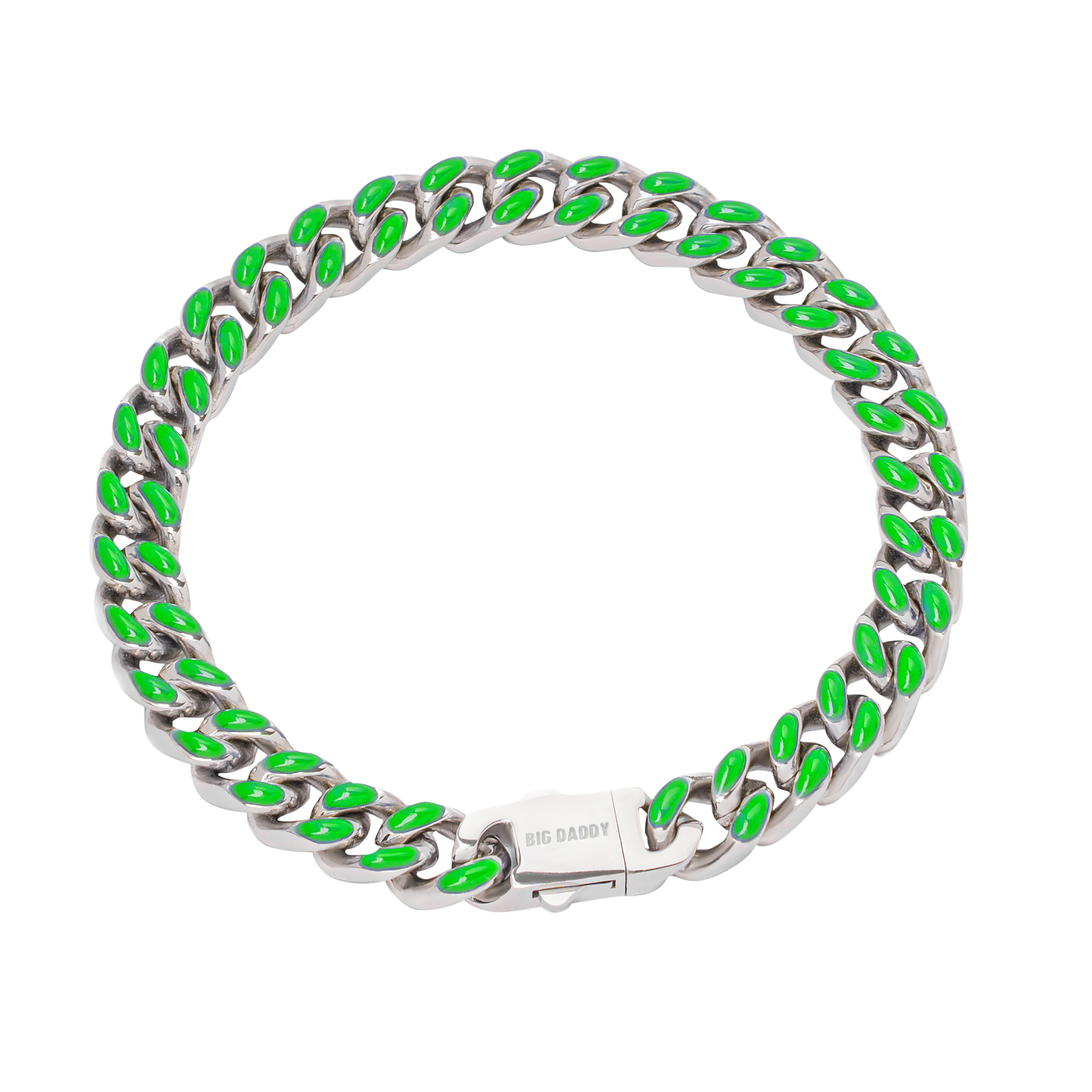 Big Daddy 9MM Enamel Green Steel Cuban Bracelet - Bracelet