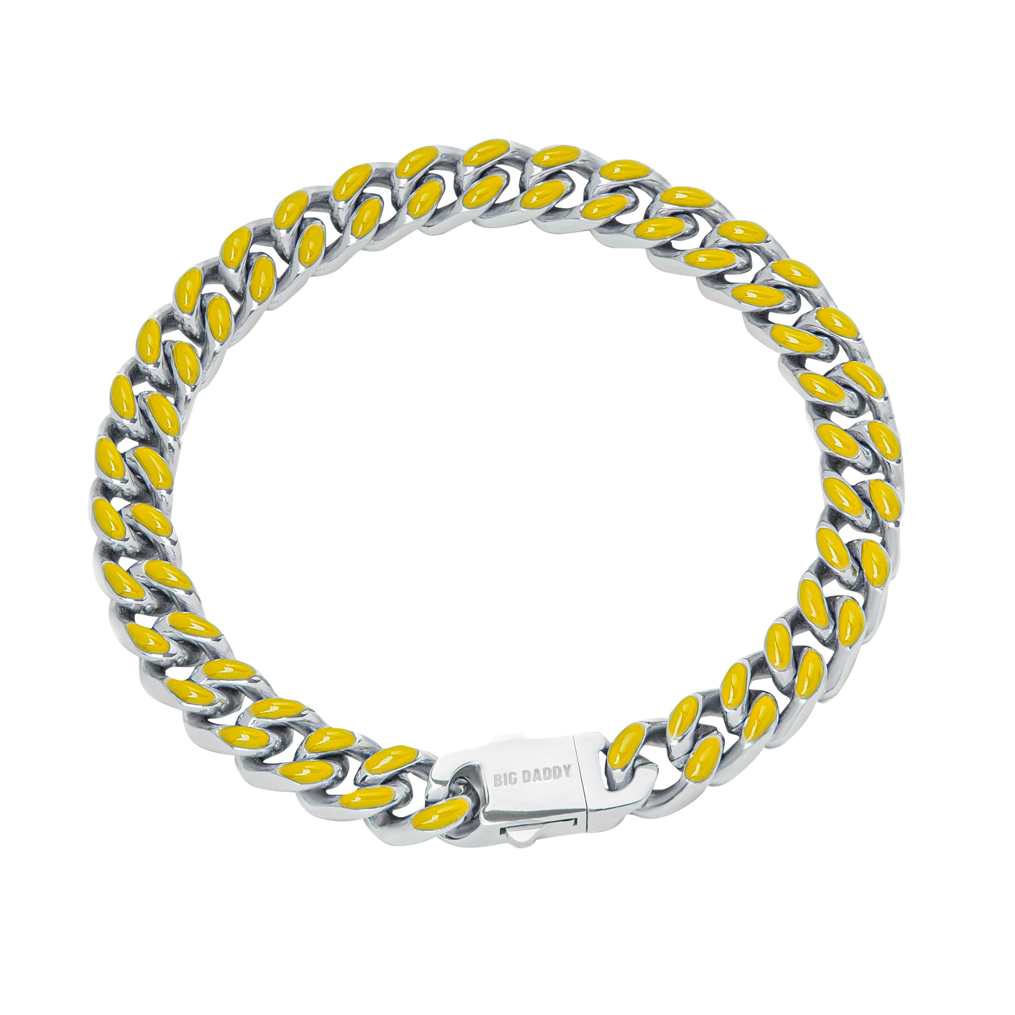 Big Daddy 9MM yellow enamel steel Cuban bracelet with chunky chain links