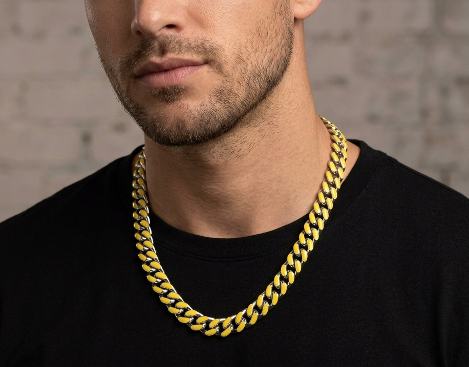 Big Daddy 9MM Enamel Yellow Steel Cuban Chain