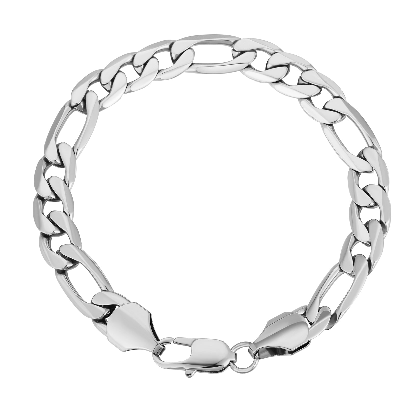 Big Daddy 9mm steel Figaro silver bracelet displayed as a complete circle