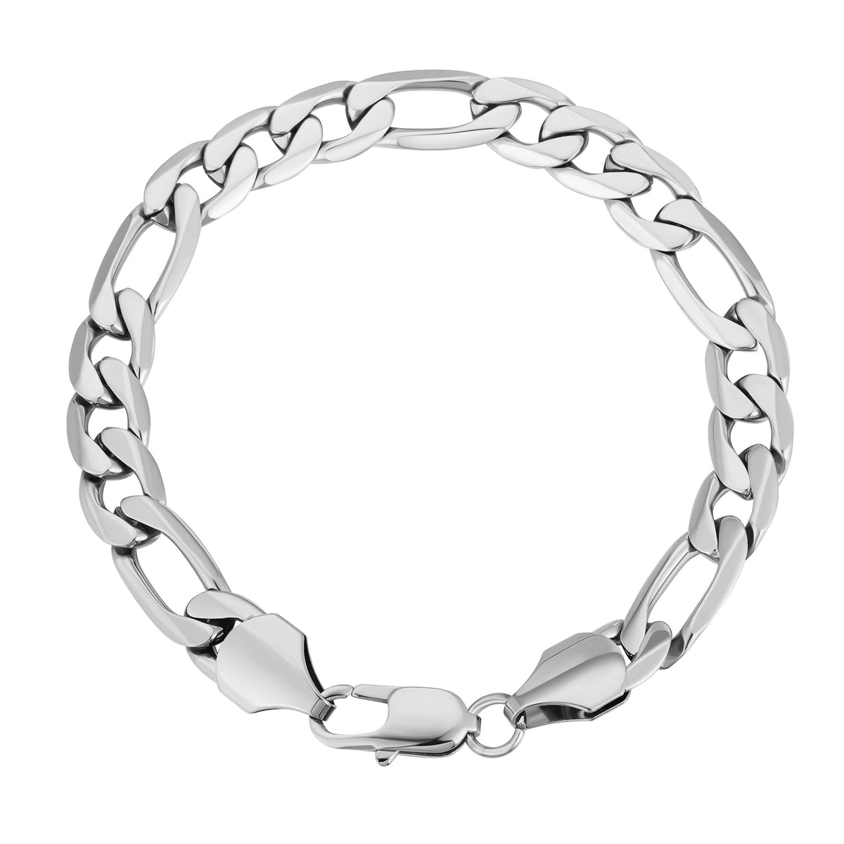 Big Daddy 9mm steel Figaro silver bracelet displayed as a complete circle