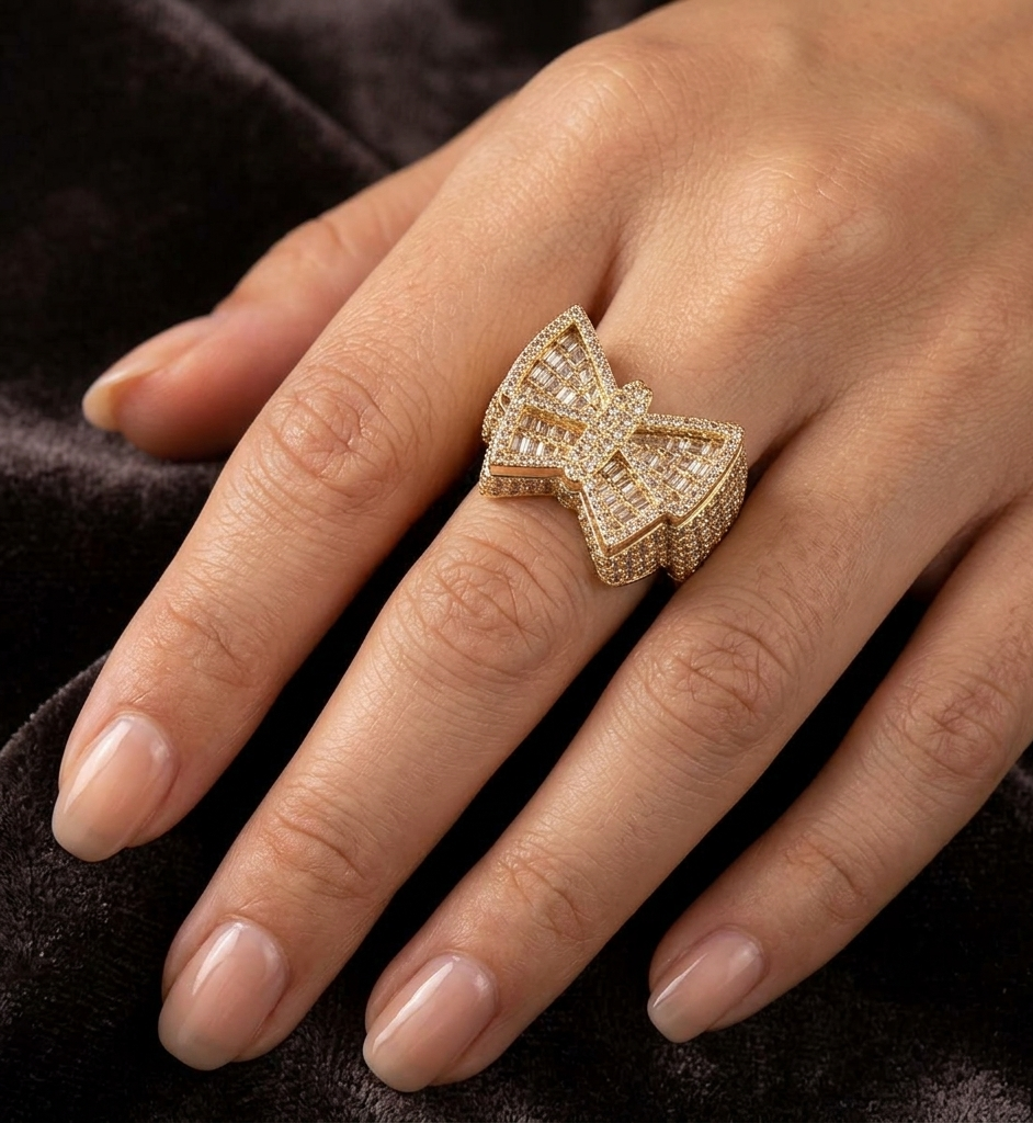 Butterfly diamond ring worn on hand showing fit and sparkle