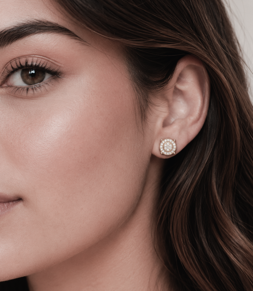 Big Daddy diamond stud earring worn on ear showing profile fit and sparkle