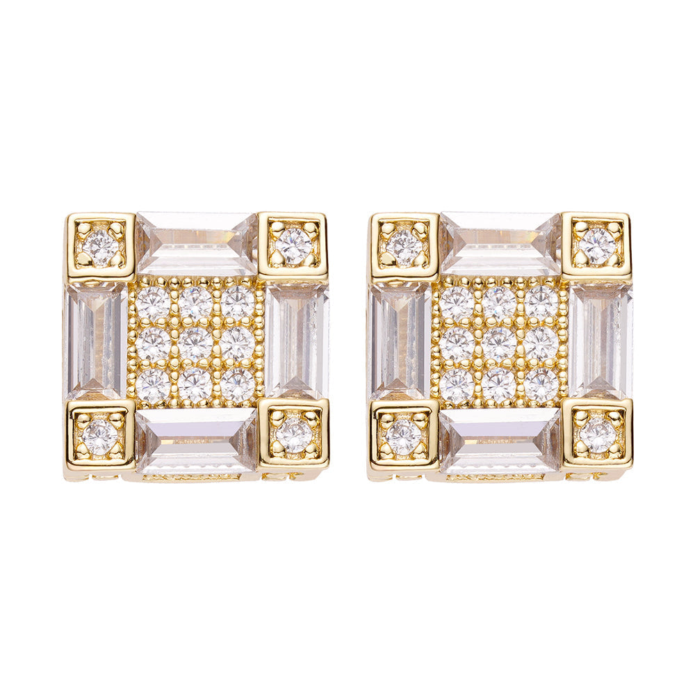 Big Daddy emerald cut baguette diamond stud earrings pair display