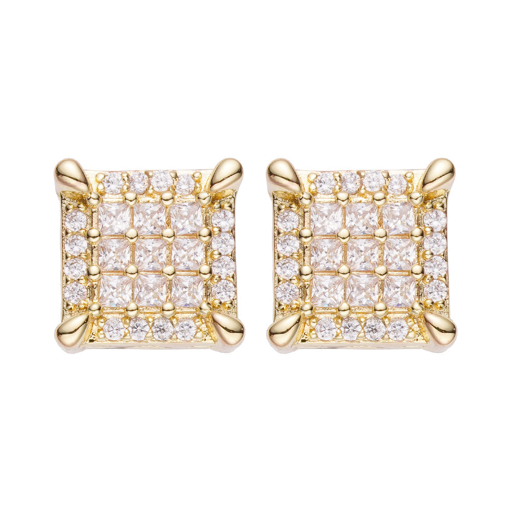 Pair of Big Daddy emerald cut iced out diamond stud earrings with pavé-set diamonds