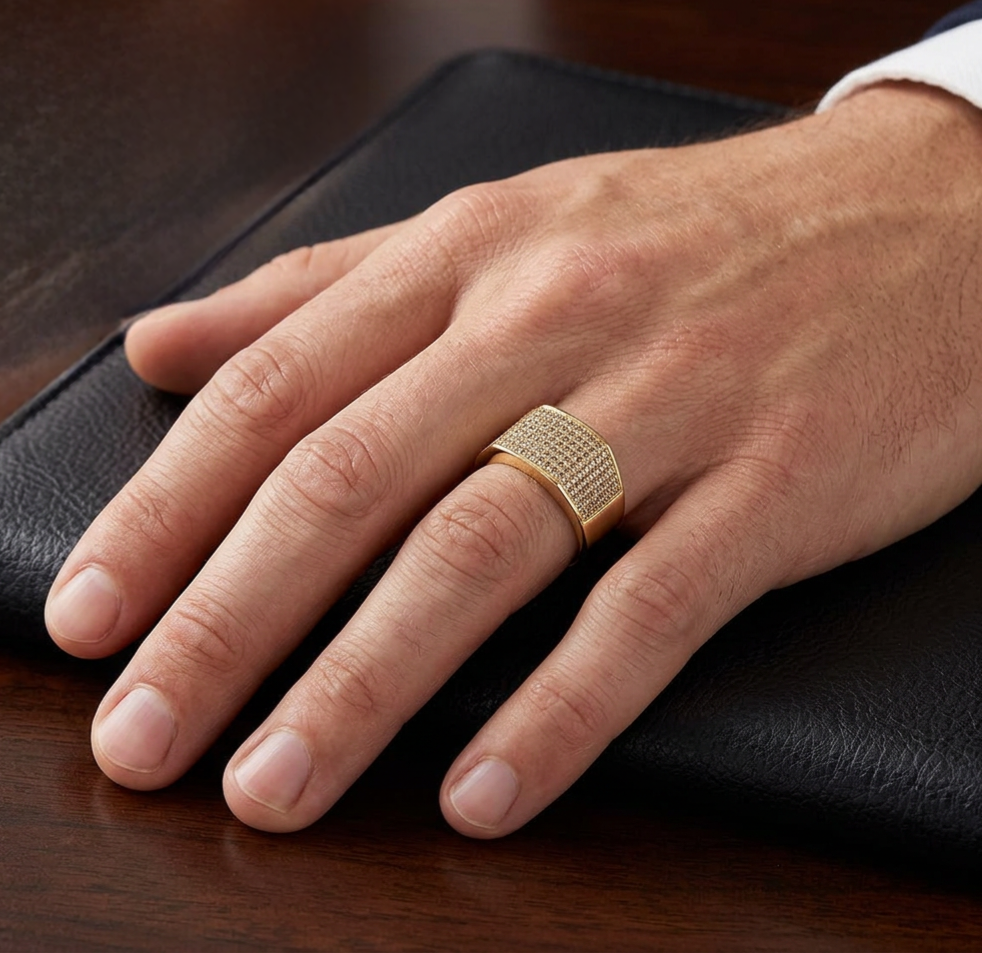 Big Daddy Gladiator diamond ring worn on man's hand