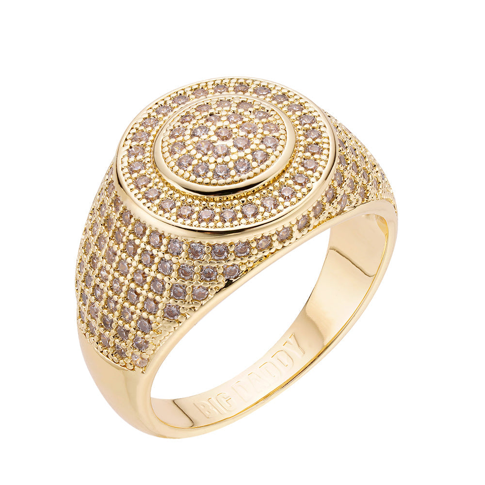 Gold Digger all-diamond iced out signet ring in 14K yellow gold with pavé diamonds