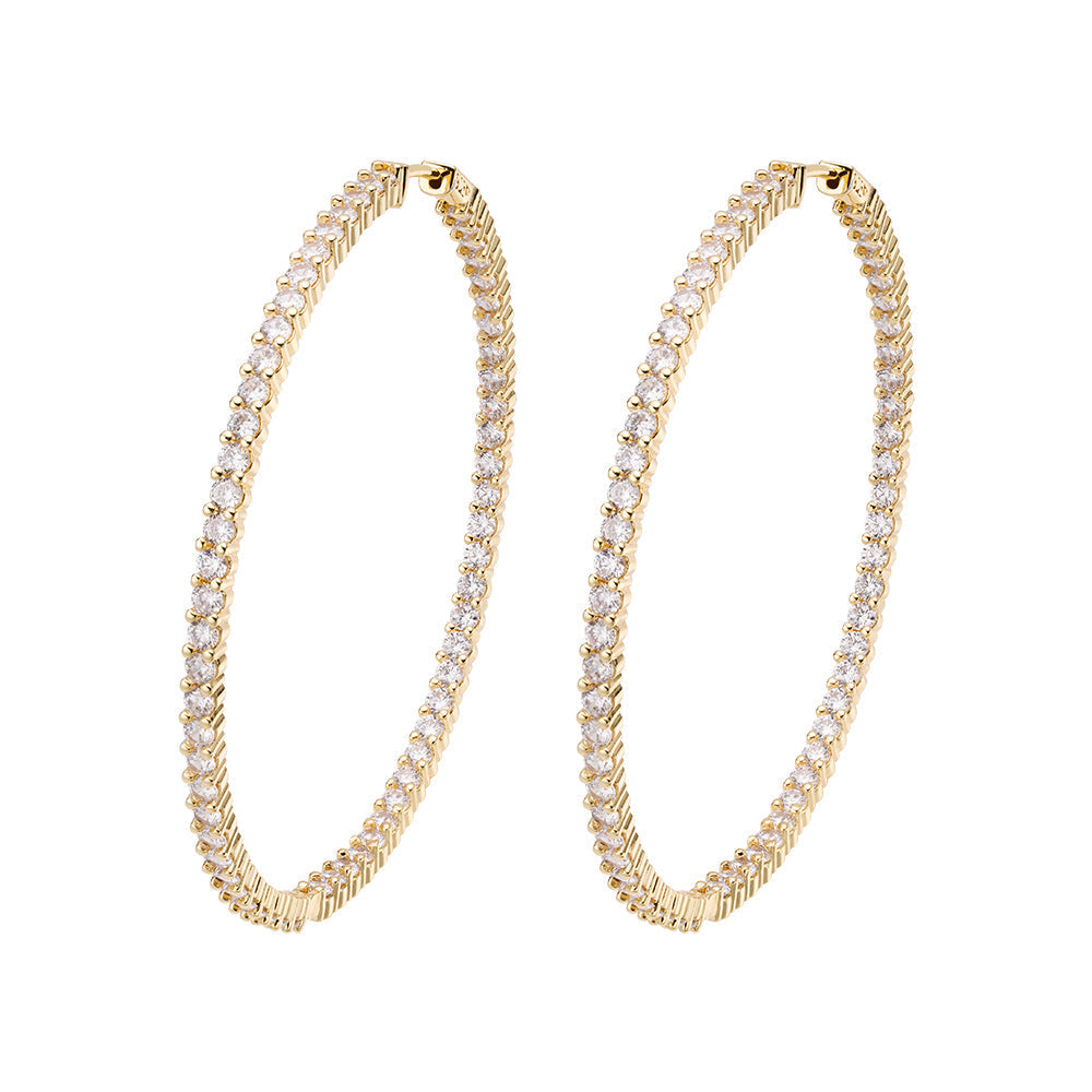 Big Daddy large hoop iced out diamond earrings in gold tone
