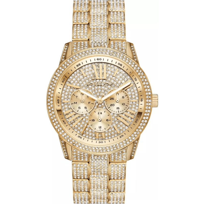 Oversized Brynn Pavé gold-tone watch with crystal-embellished dial and chronograph subdials