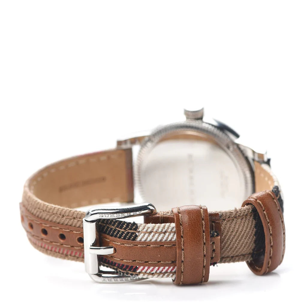 Burberry BU7824 multicolor striped leather strap with brown buckle closure