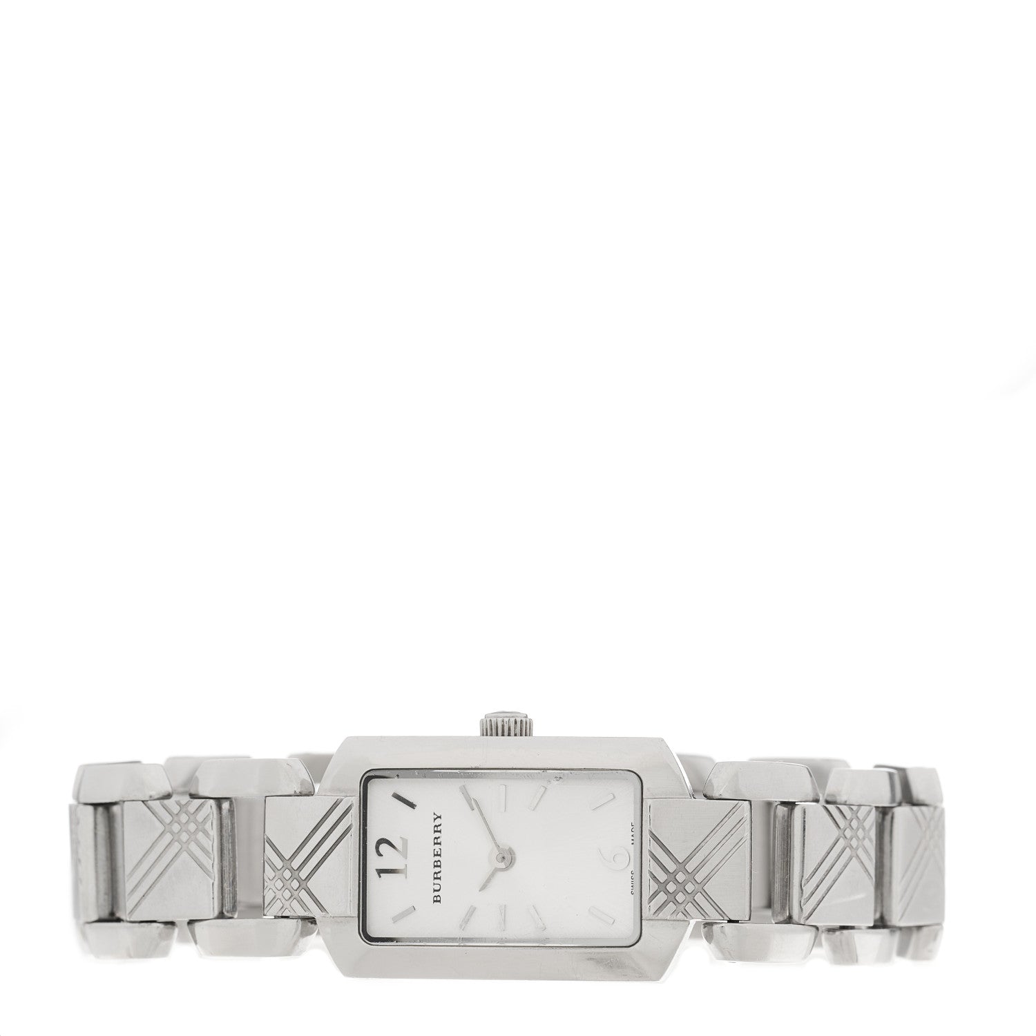 Burberry BU4211 18mm watch worn on wrist showing rectangular case and quilted band