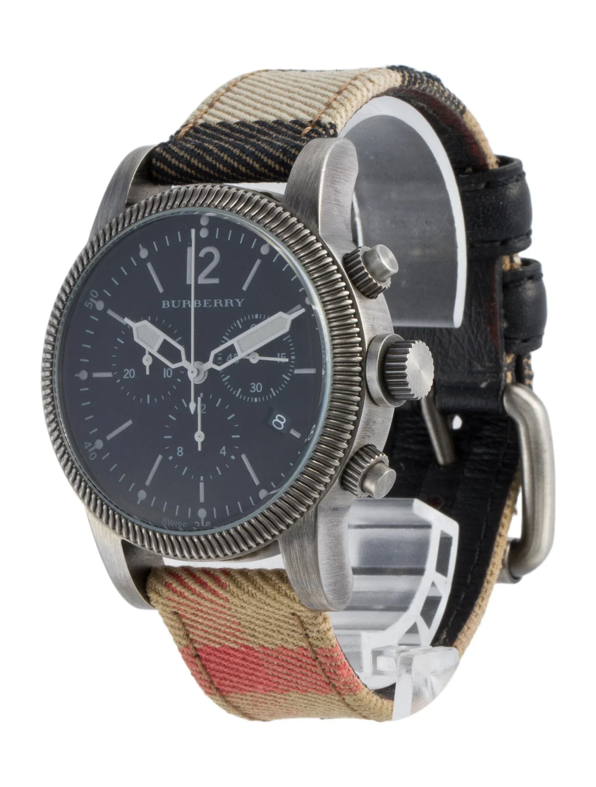 Burberry Utilitarian Chronograph Black Dial Tri Tone Leather Strap Watch for Men - BU7815