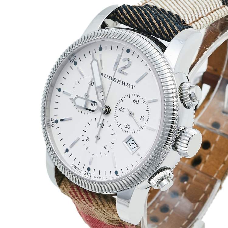 Burberry Leather Multicolour Strap White Dial Watch - BU7820
