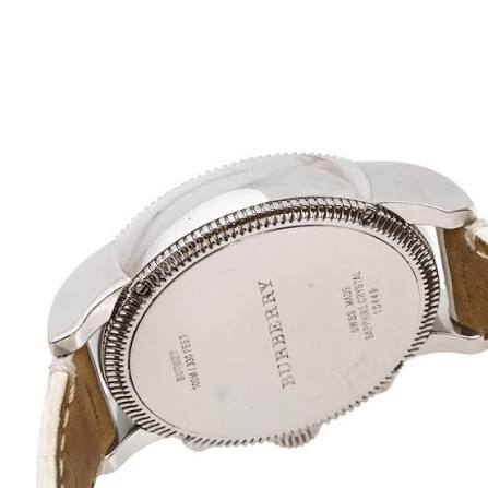 Burberry BU7821 watch caseback showing stainless steel case and engraved Burberry branding