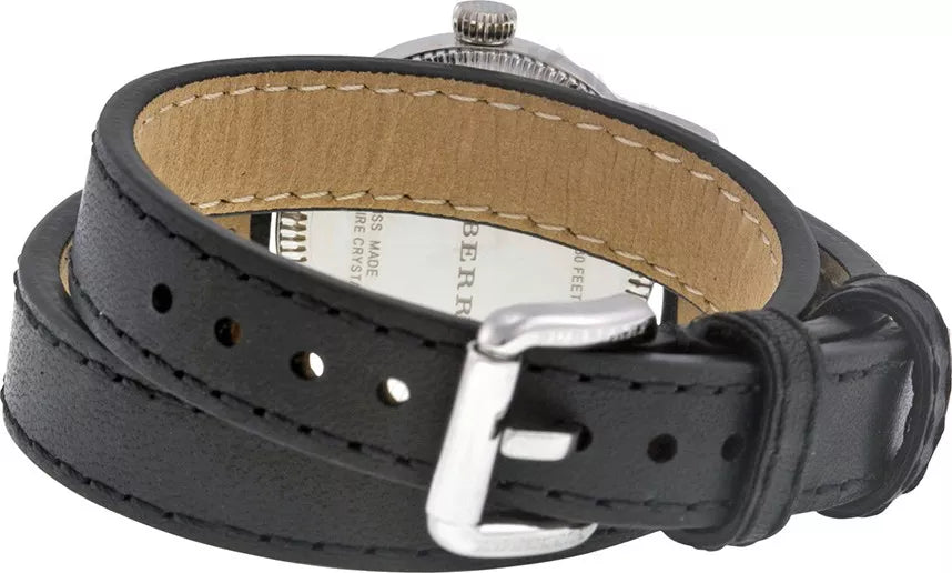 Burberry BU7845 black leather strap with tan suede lining and buckle fastener