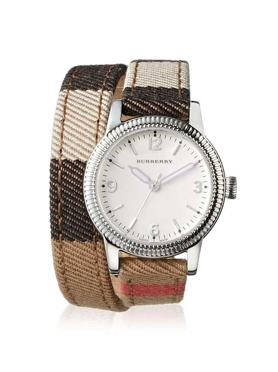 Burbery The City White Dial Burberry Check Canvas Ladies Watch BU7849